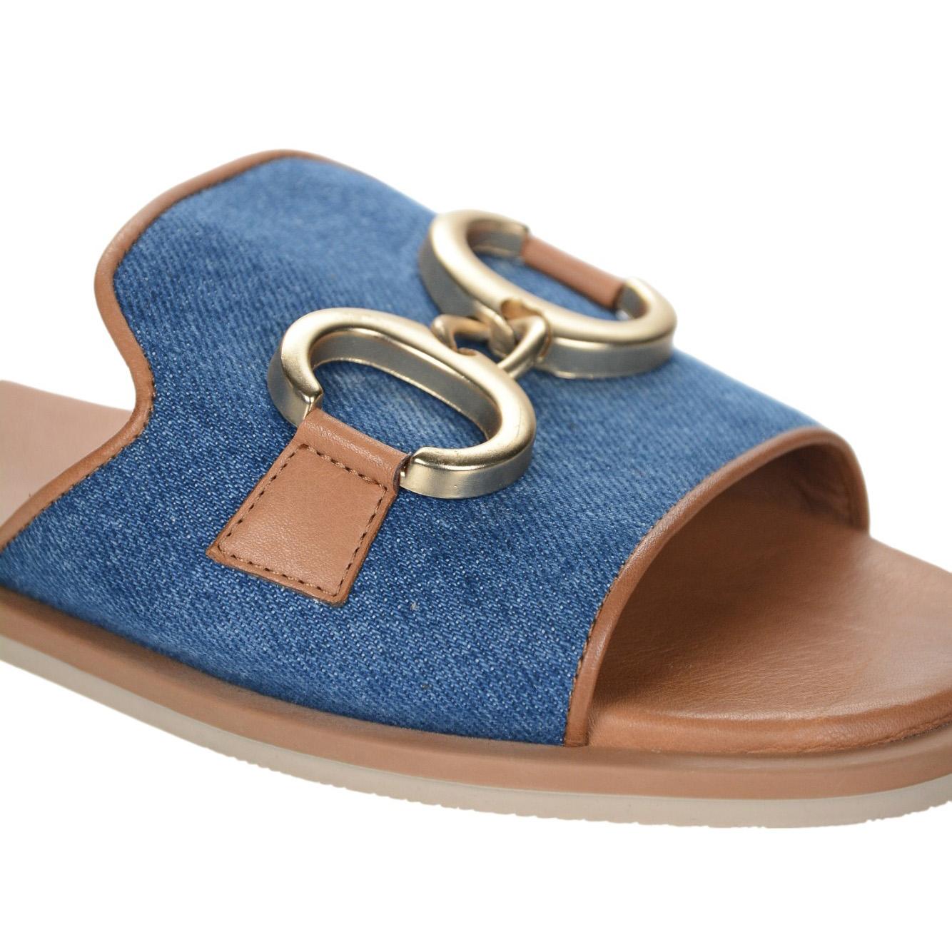 OLIVIA SHOES letné riflové moderné šľapky s ozdobou