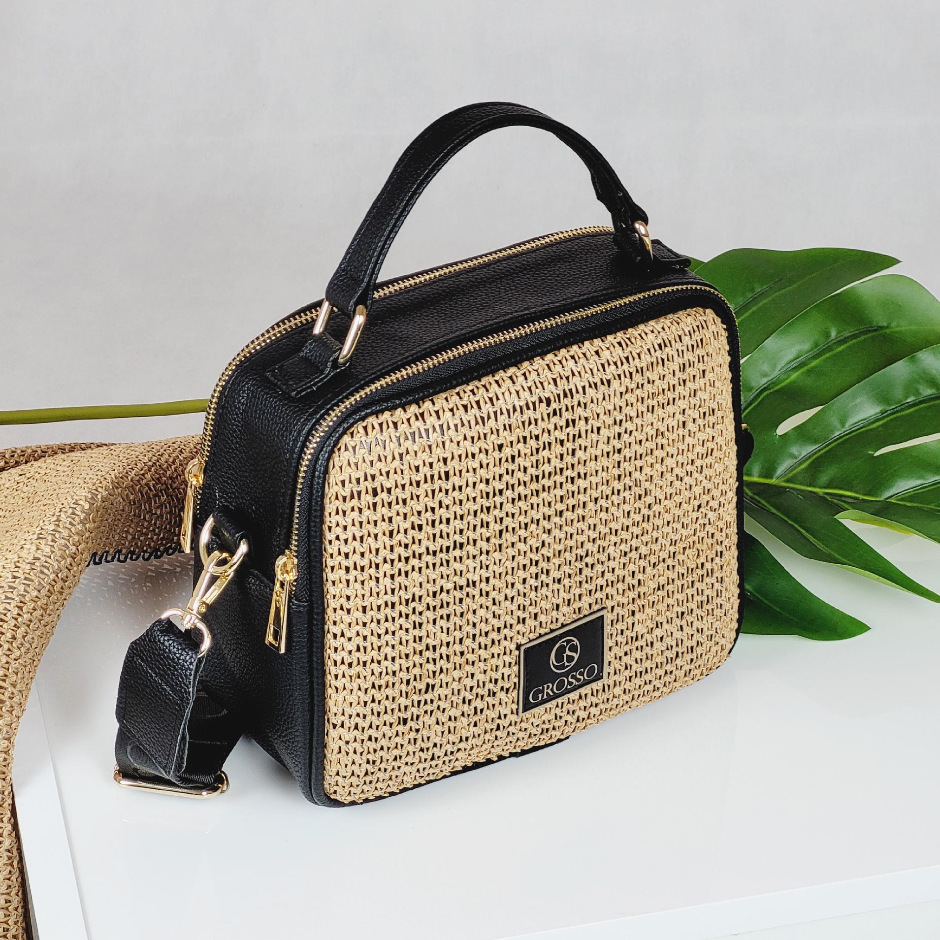 GROSSO čierno-slamená letná crossbody kabelka NICOL