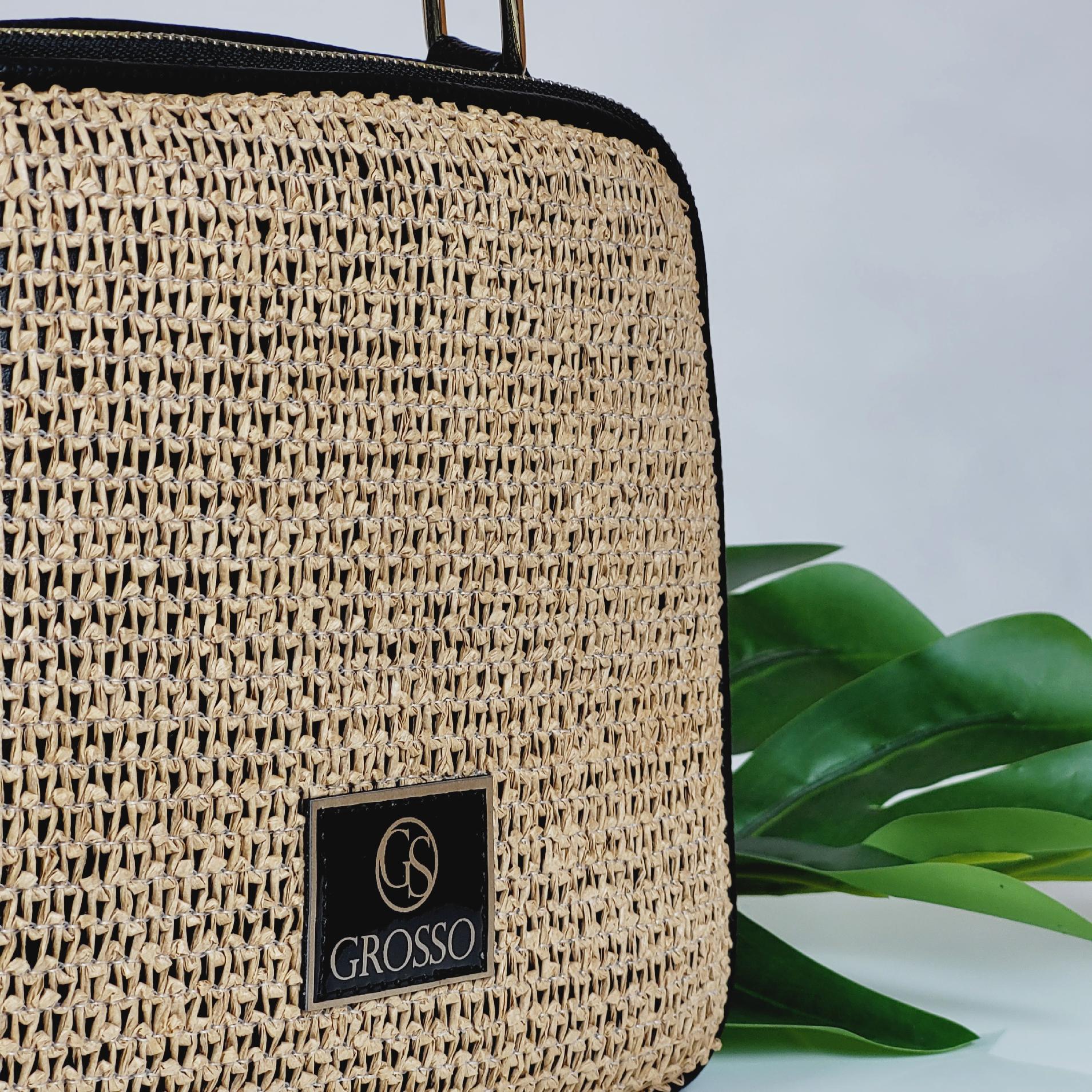 GROSSO čierno-slamená letná crossbody kabelka NICOL