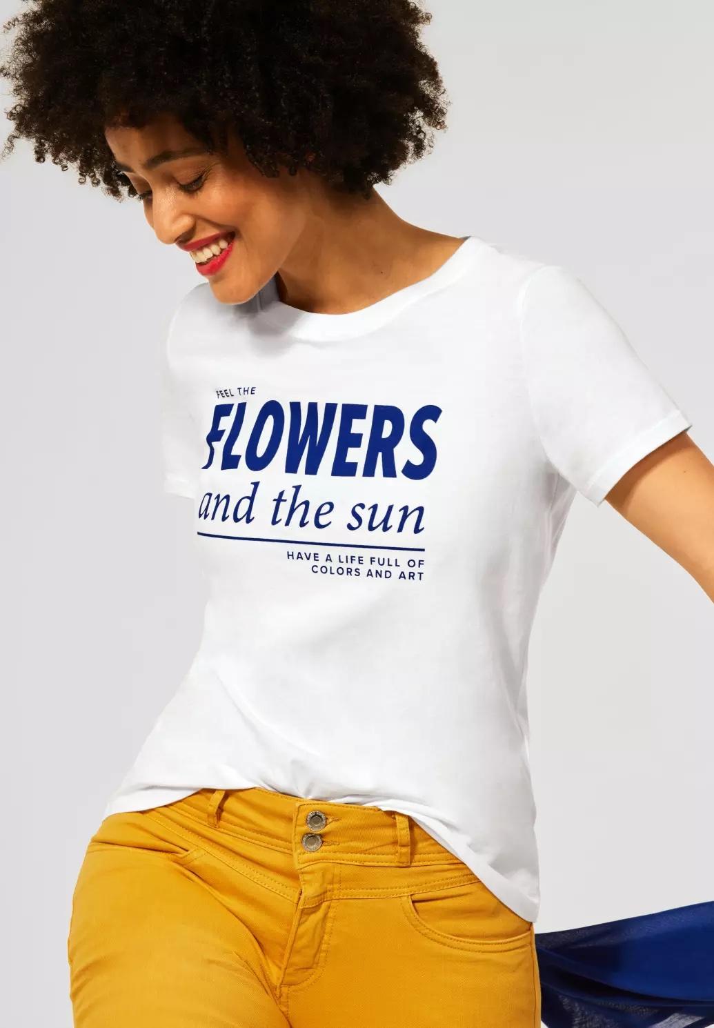 Street One tričko s potlačou Flowers, biele