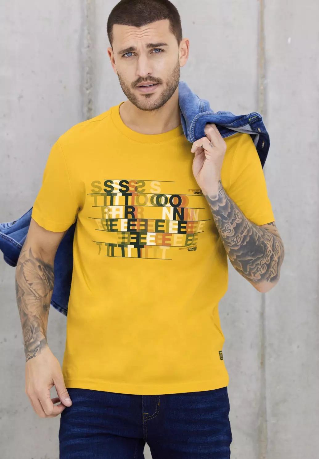 Street One MEN tričko s potlačou nápisov, žlt.