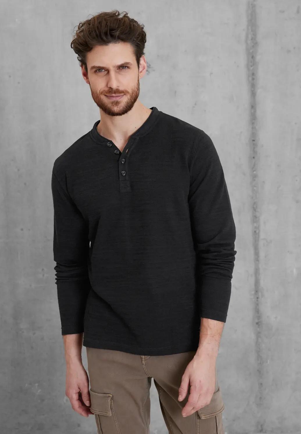 Street One MEN Henley tričko s dlhým rukávom, čie