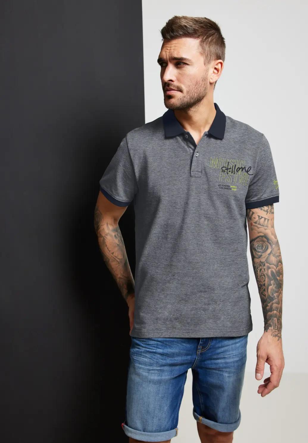 Street One MEN oxford polo s potlačou na hrudi, šed