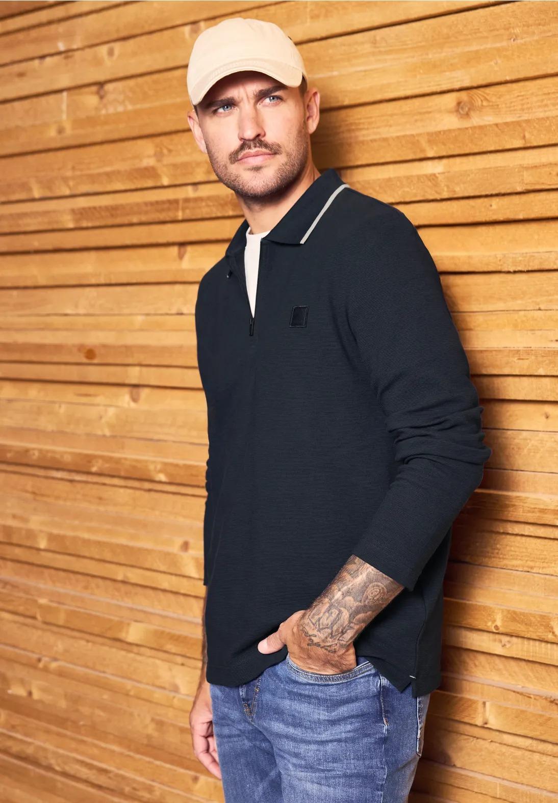 Street One MEN polo tričko s nápisom Ottoman so zipsom