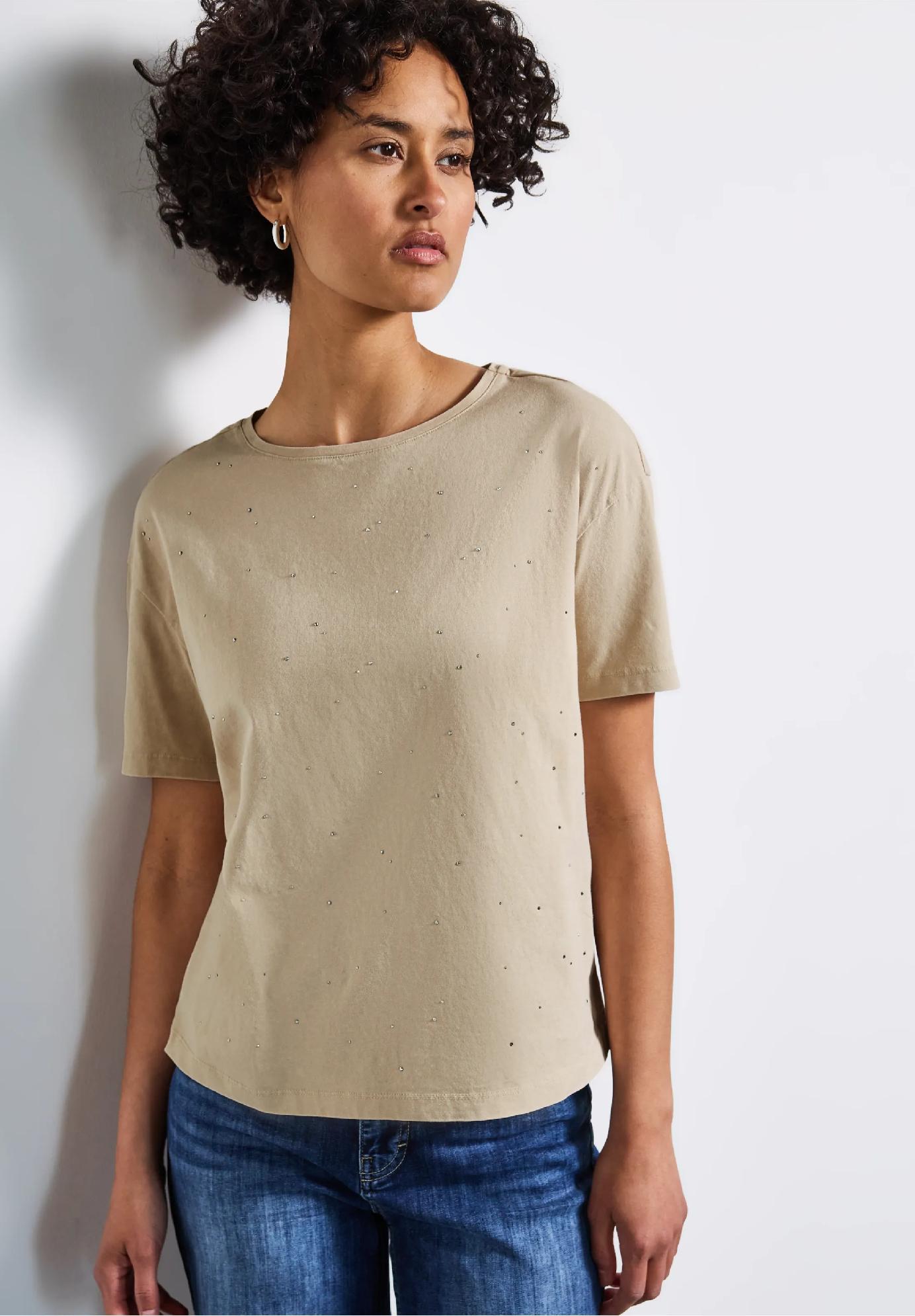 Street One tričko s ozdobnými kamienkami, bež