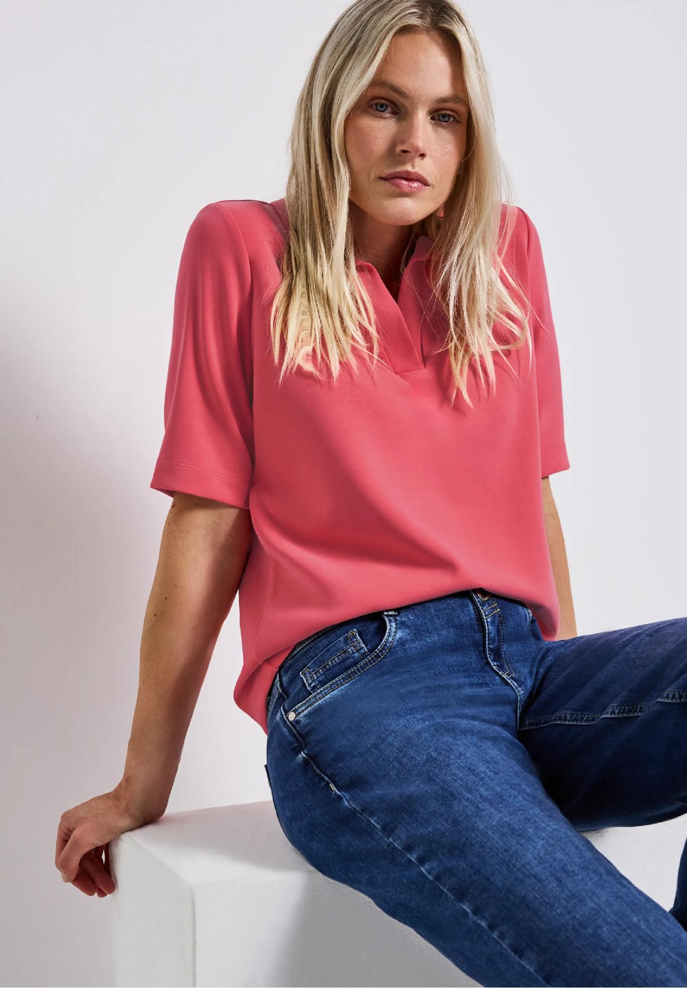 Street One polo tričko s hodvábnym vzhľadom, kor