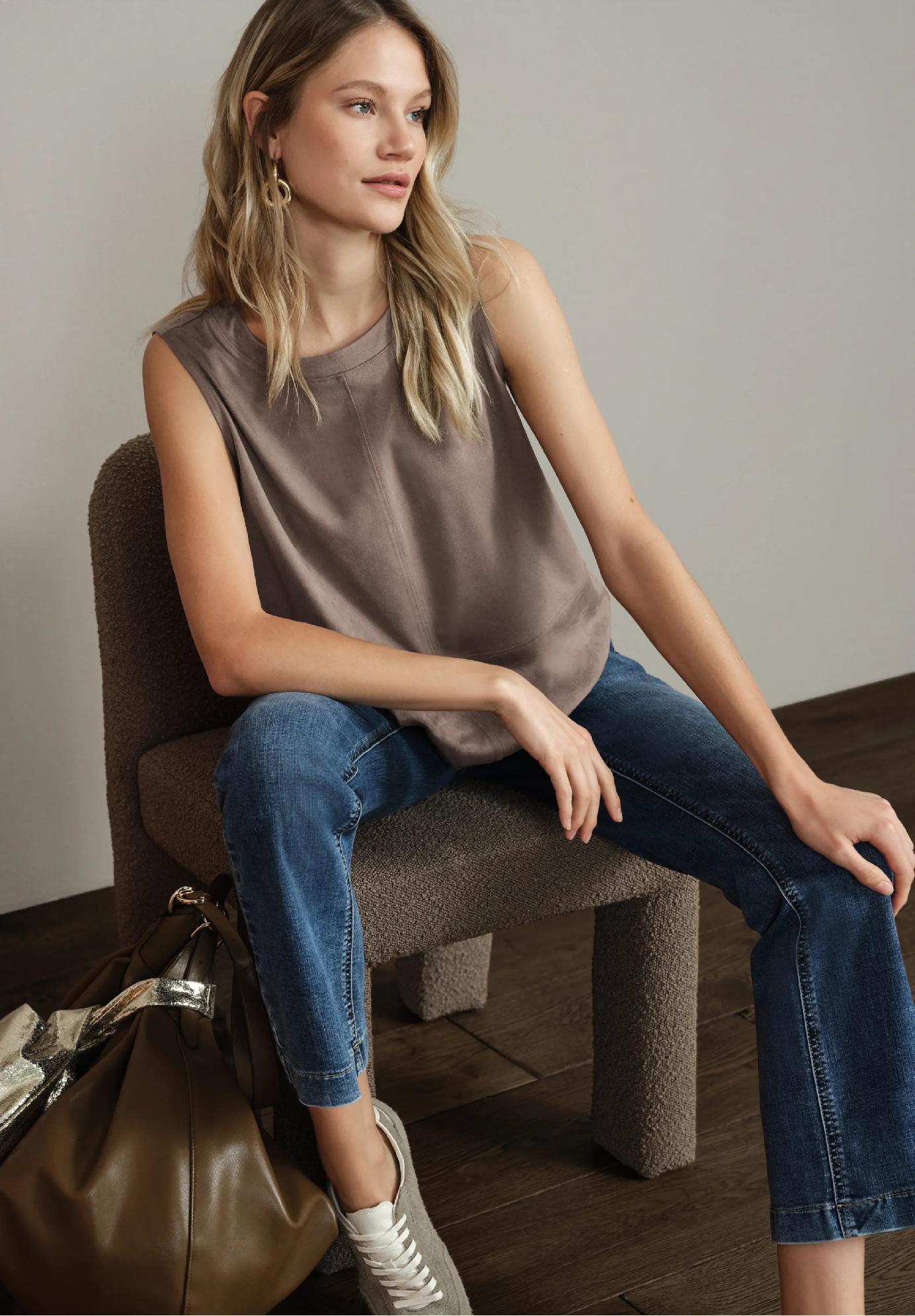 Street One velúrový top s ozdobnými švami