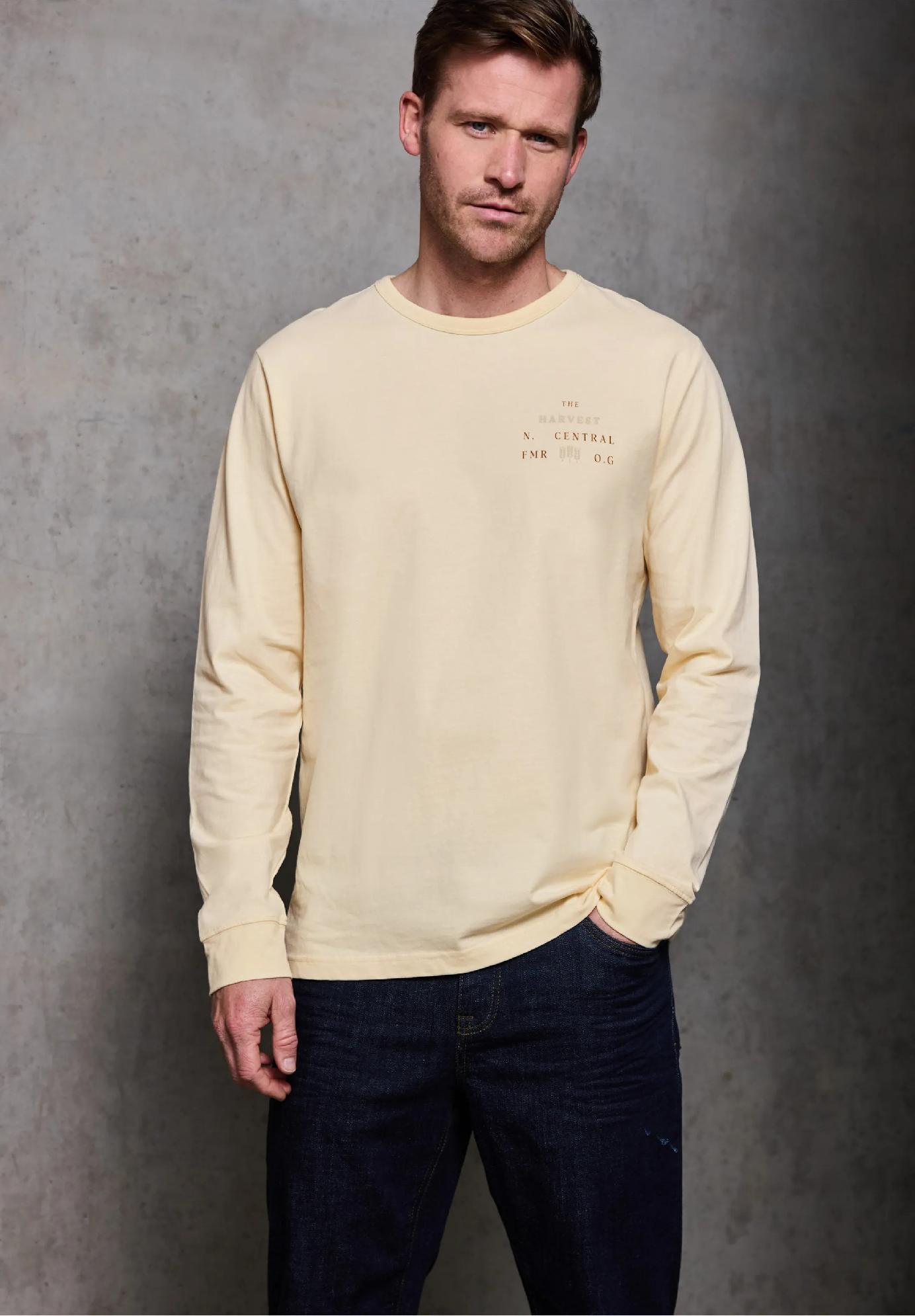 Street One MEN tričko s dlhým rukávom a jemným nápisom, bež