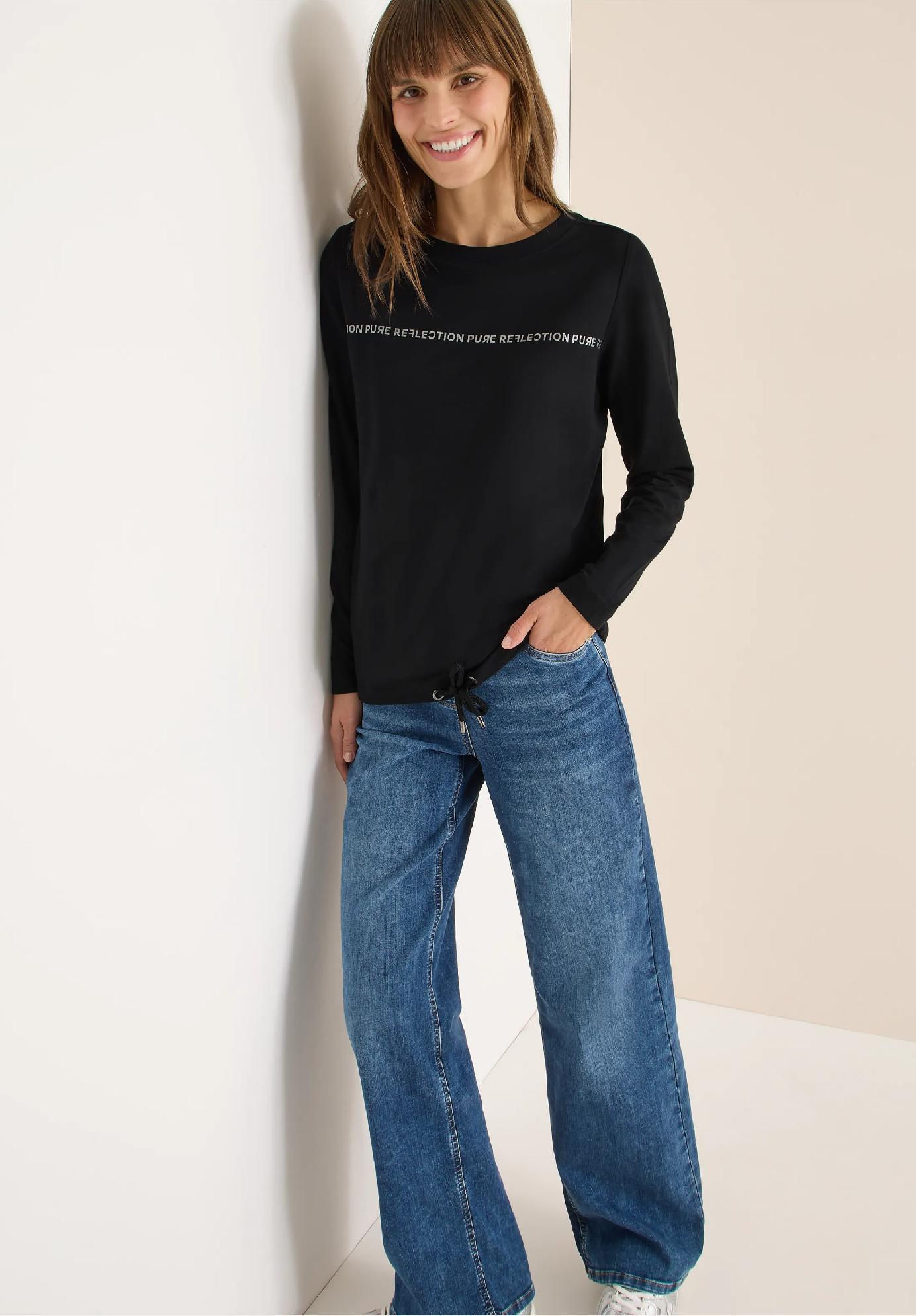 CECIL tričko s dlhým rukávom a nápisom, čie