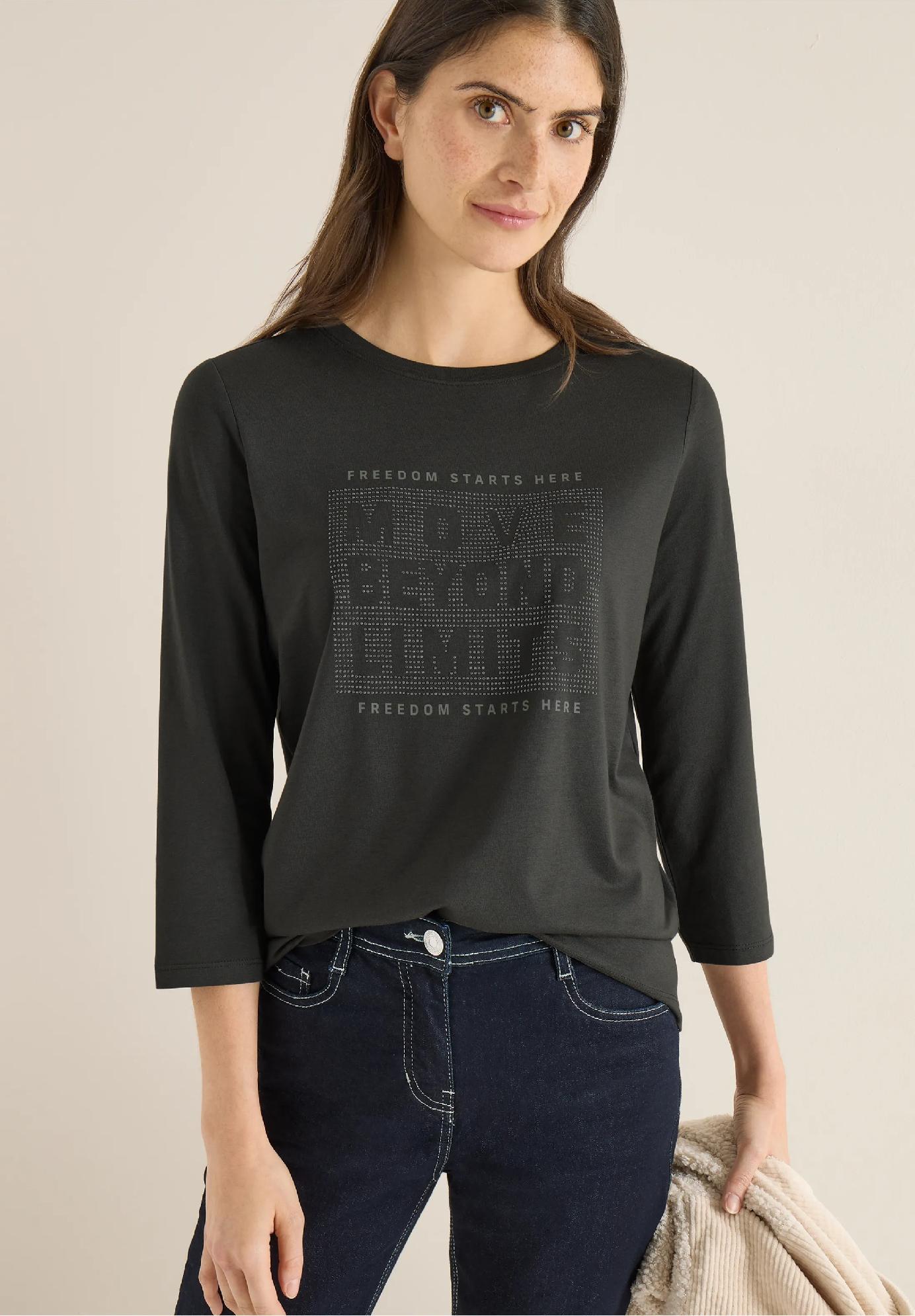 CECIL tričko s kamienkami, kaki