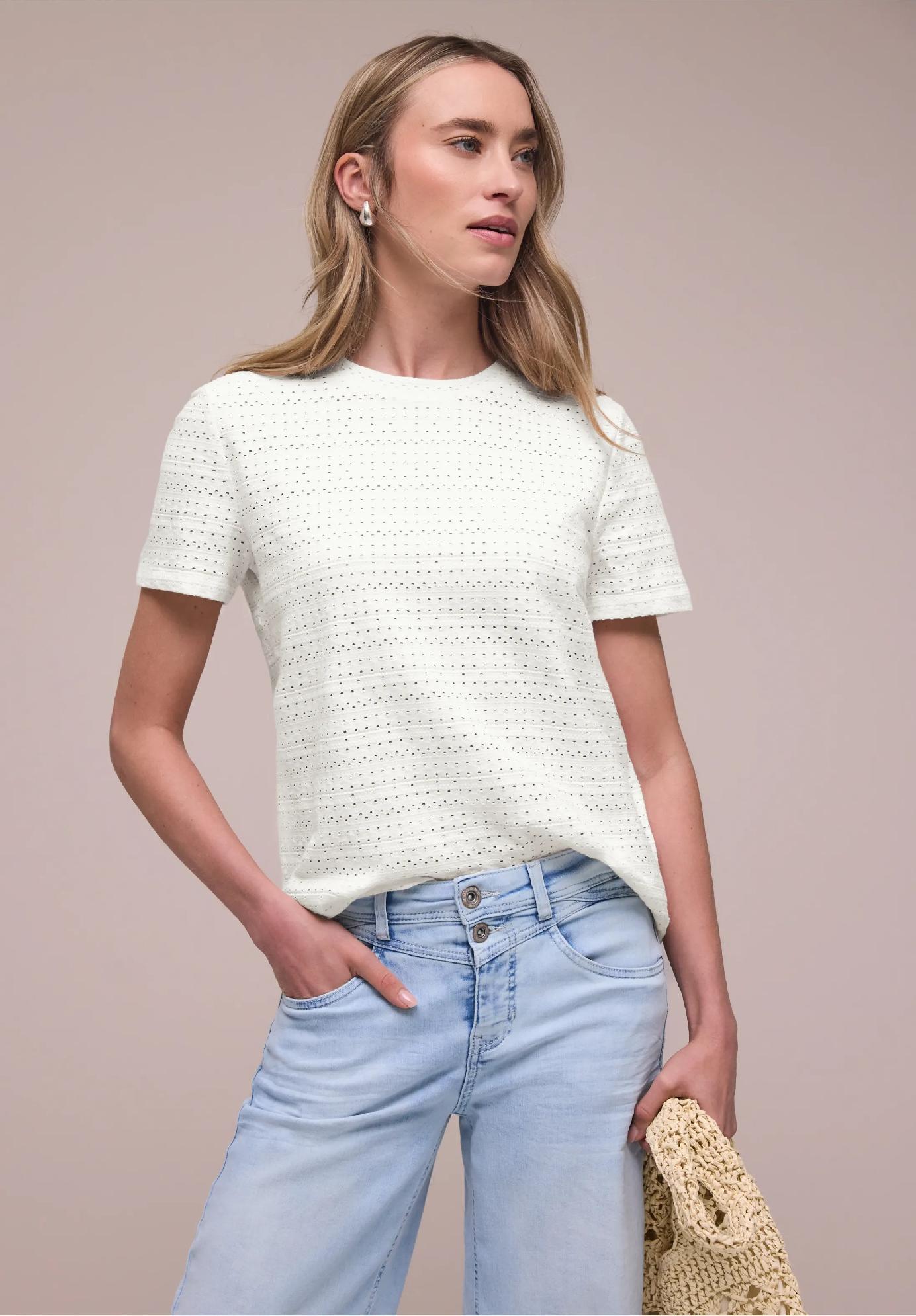 Street One tričko s krátkym rukávom, čipkou a okrúhlym výstrihom