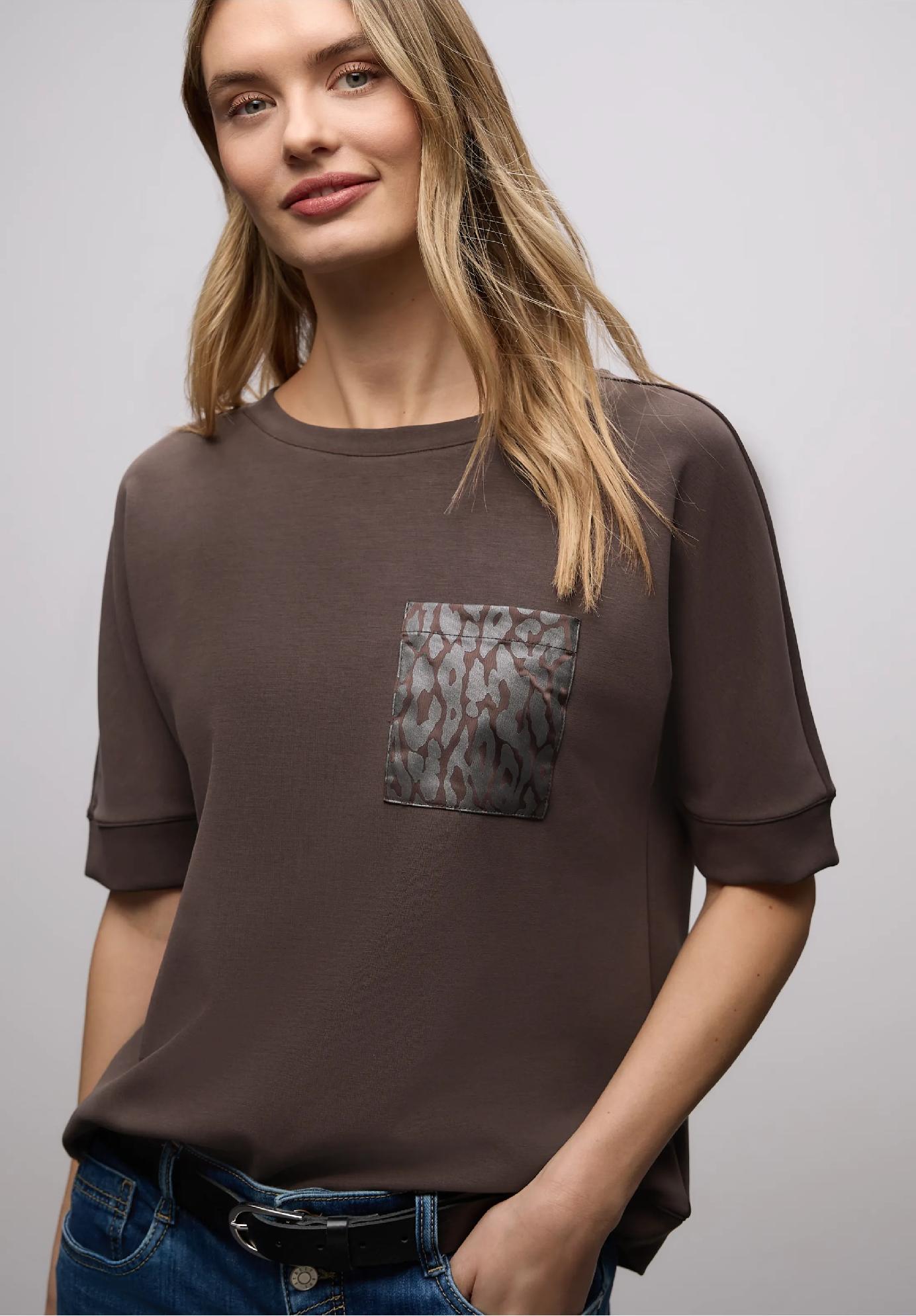Street One tričko s leopardím vreckom, hne