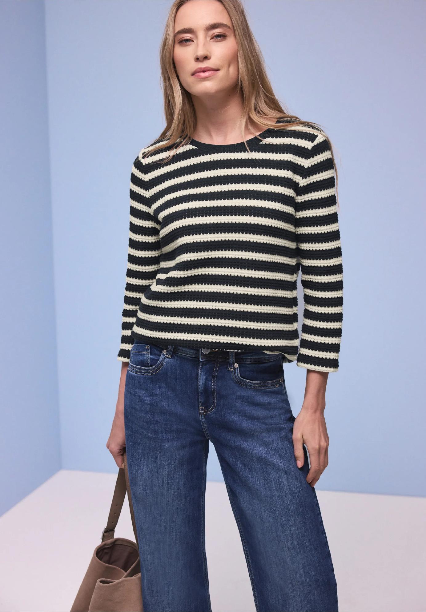 Street One pruhované tričko, tm. mod