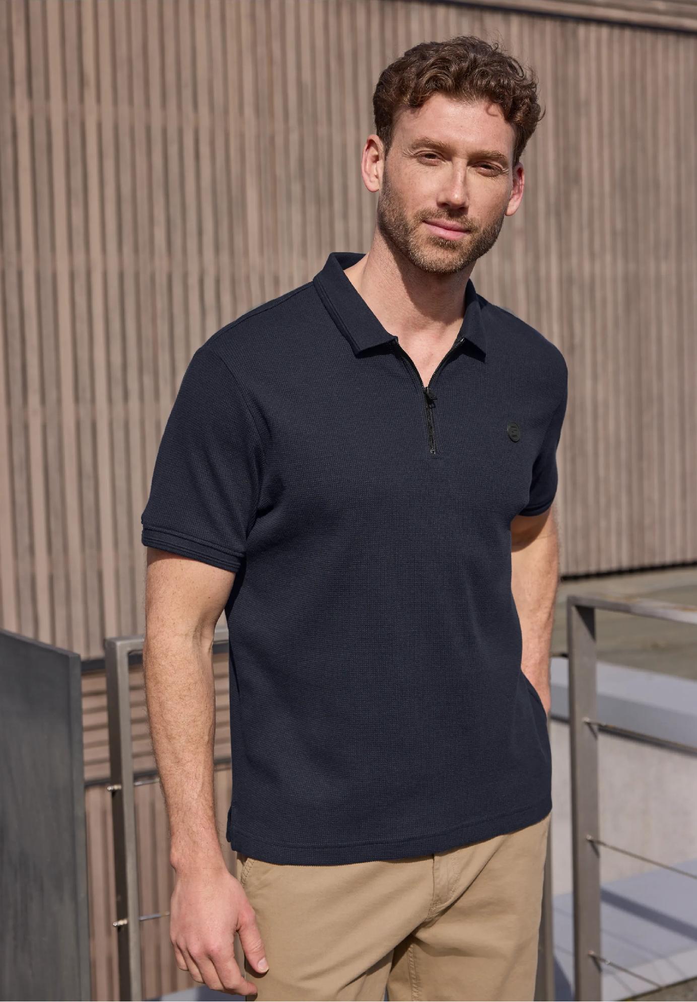 Street One MEN textúrované polo tričko so zipsom