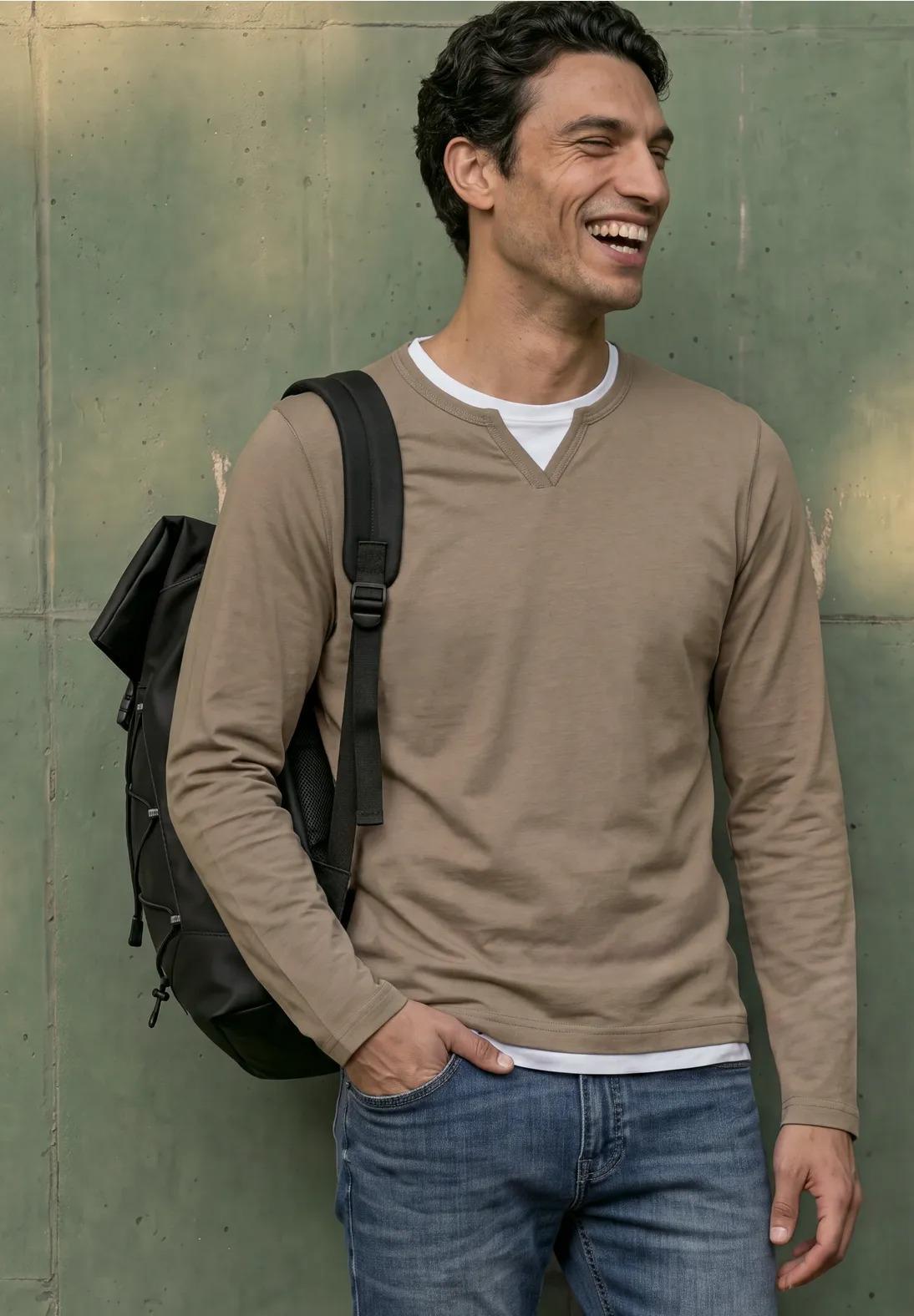 Street One MEN tričko Henley v 2-v-1 vzhľade, bež