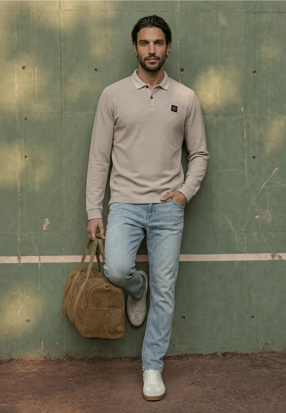 Street One MEN polo tričko s dlhým rukávom s vaflovou textúrou