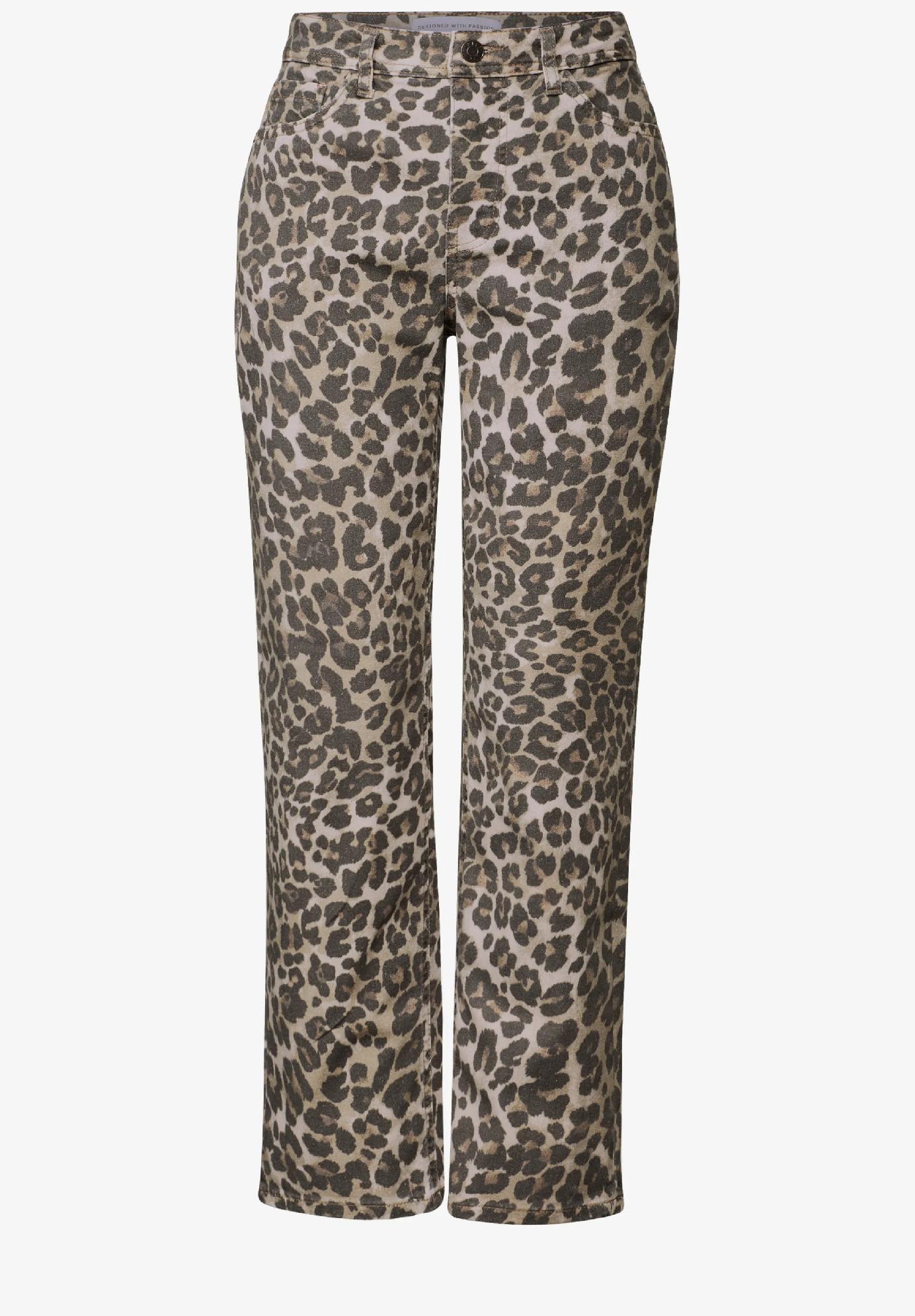 Street One rovné džínsy s leopardím vzhľadom