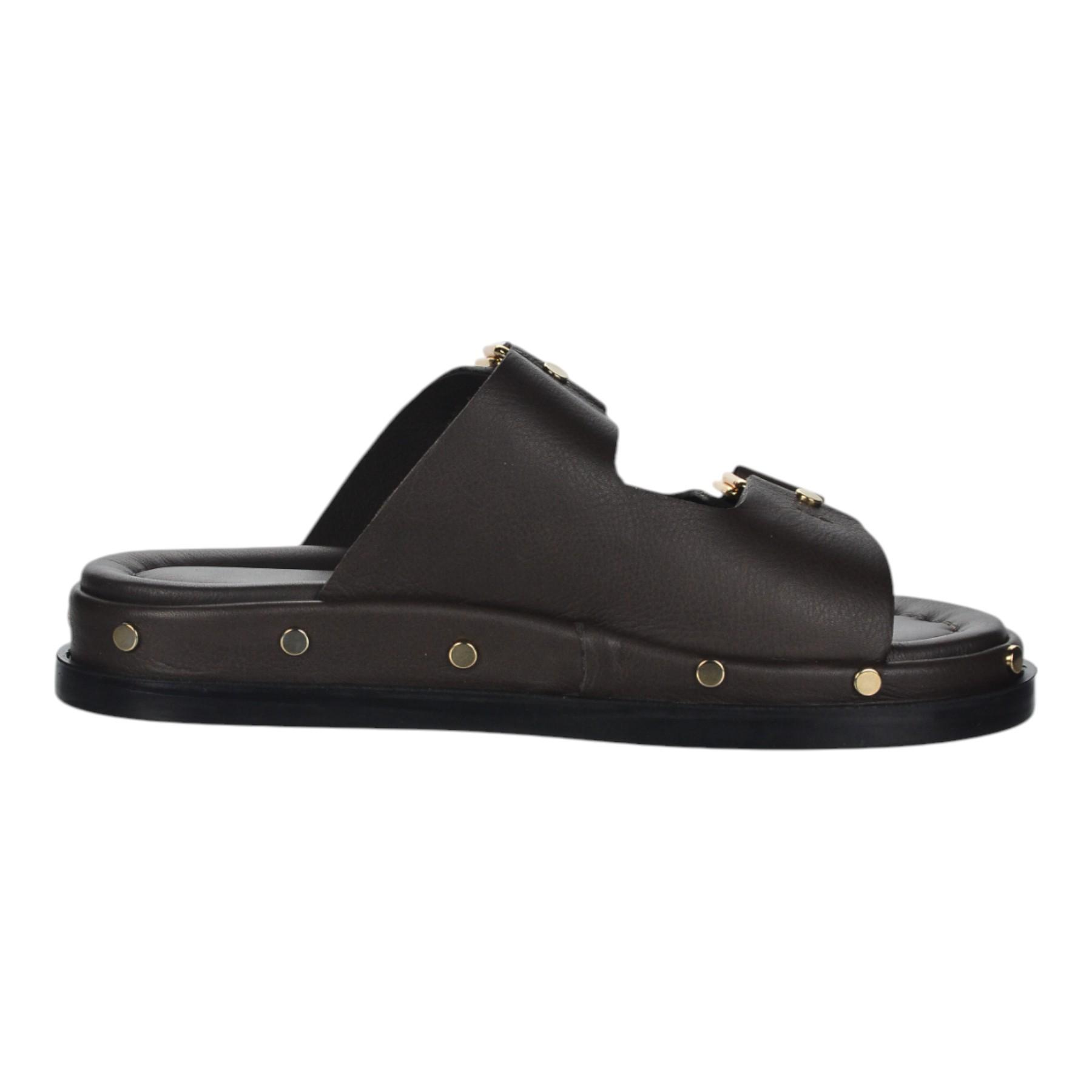 OLIVIA SHOES Hnedé dámske šľapky s cvokmi