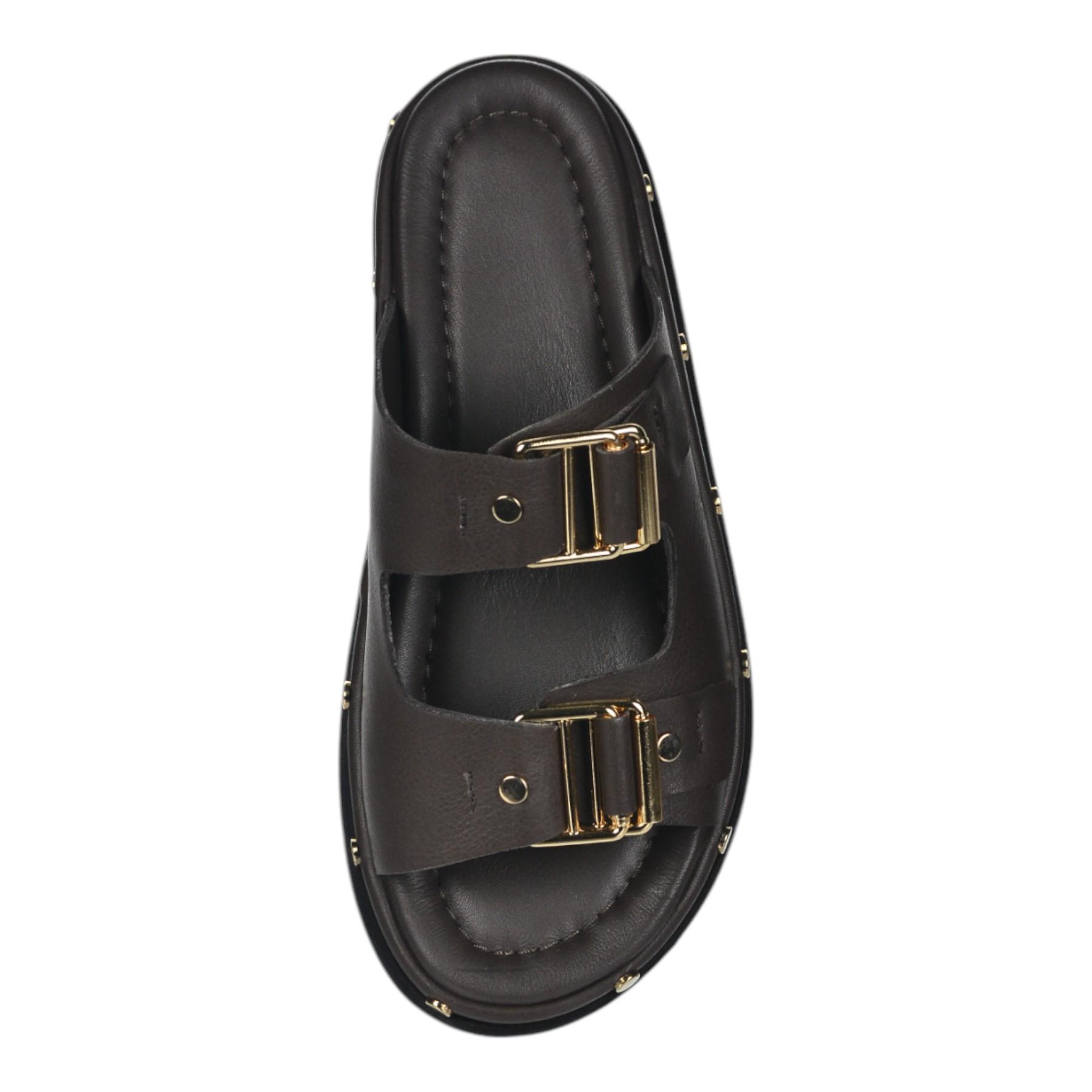 OLIVIA SHOES Hnedé dámske šľapky s cvokmi