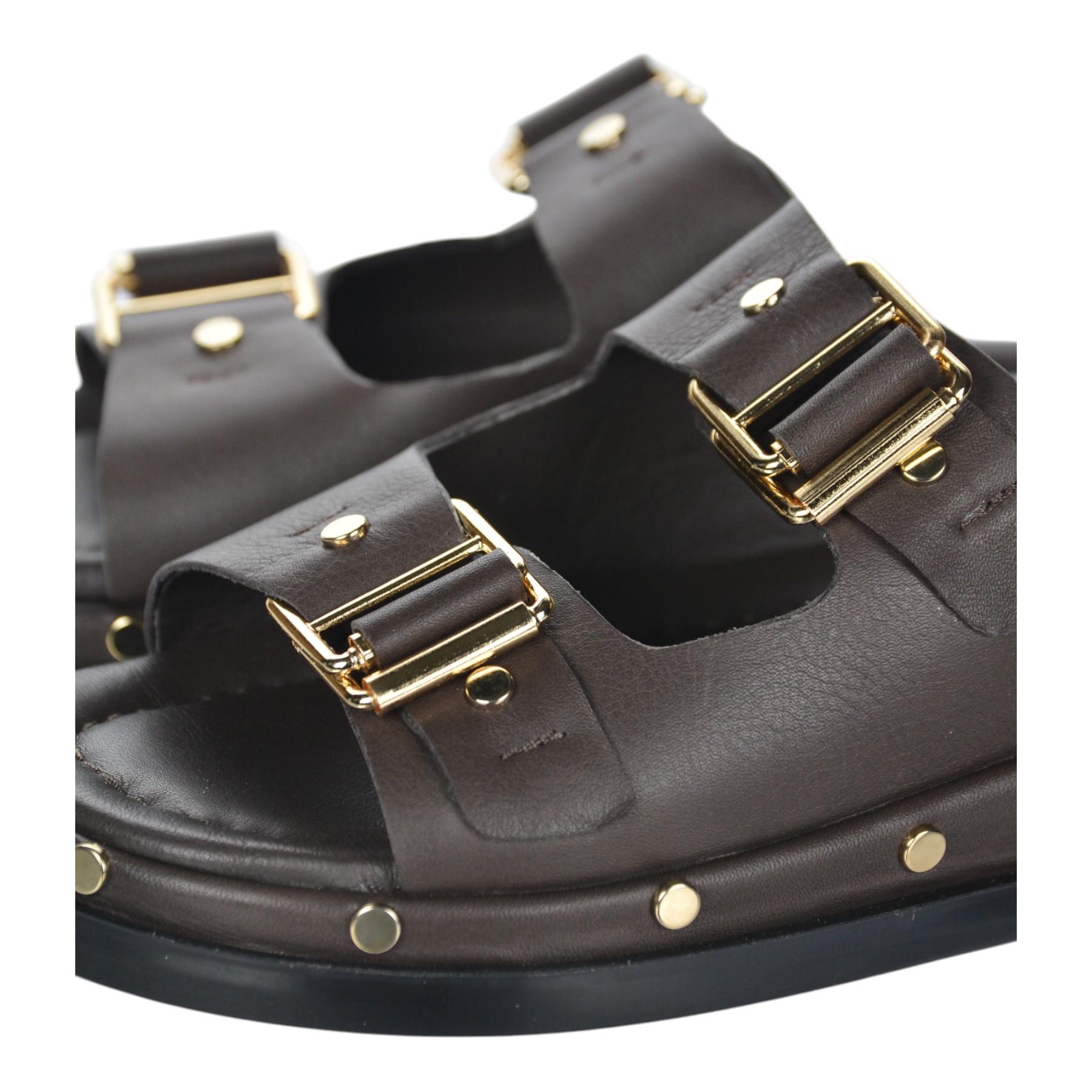 OLIVIA SHOES Hnedé dámske šľapky s cvokmi