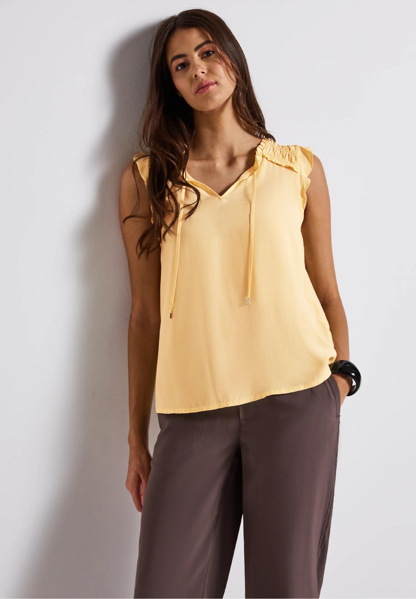 Street One blúzkový top s volánikmi, žlt