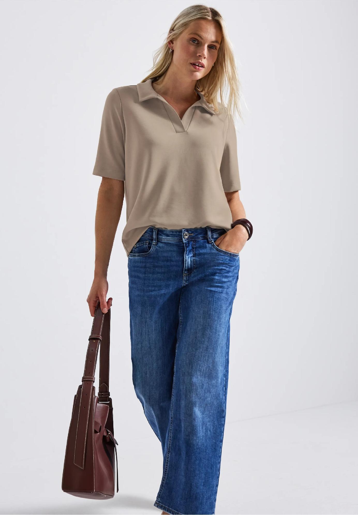 Street One polo tričko s hodvábnym vzhľadom, bez