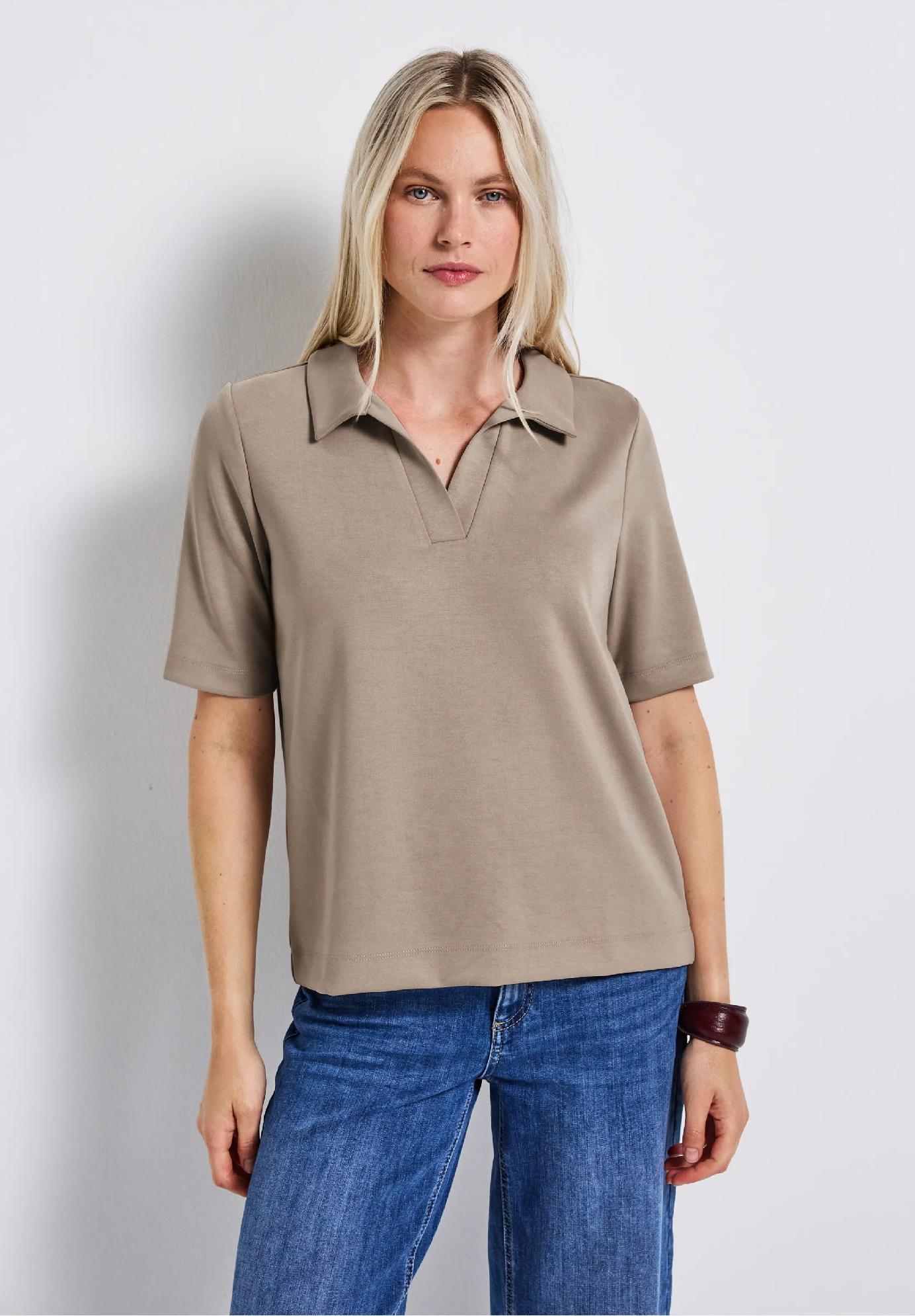 Street One polo tričko s hodvábnym vzhľadom, bez