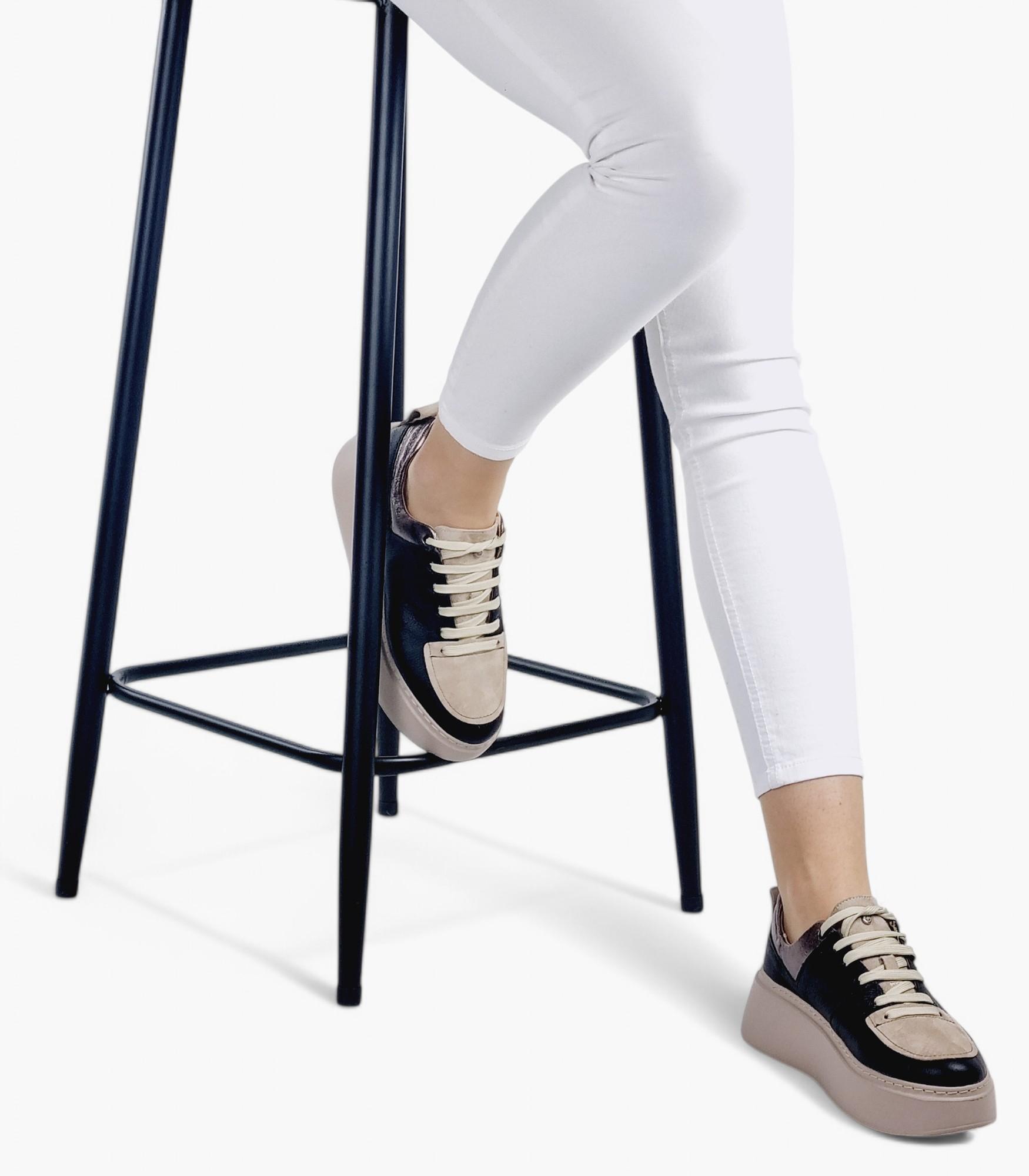 OLIVIA SJOES Čierno-béžové tenisky so strieborným pásikom