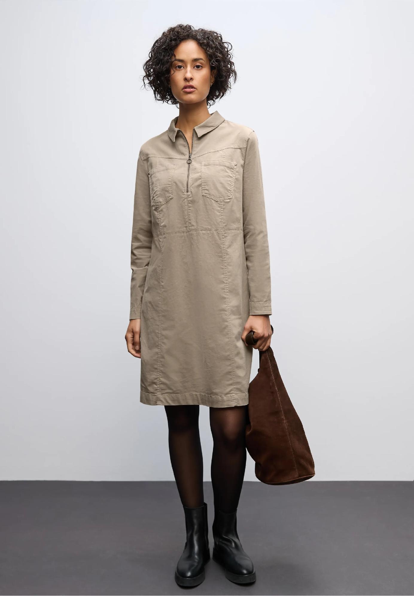 Street One manšestrové šaty so zipsom, bež