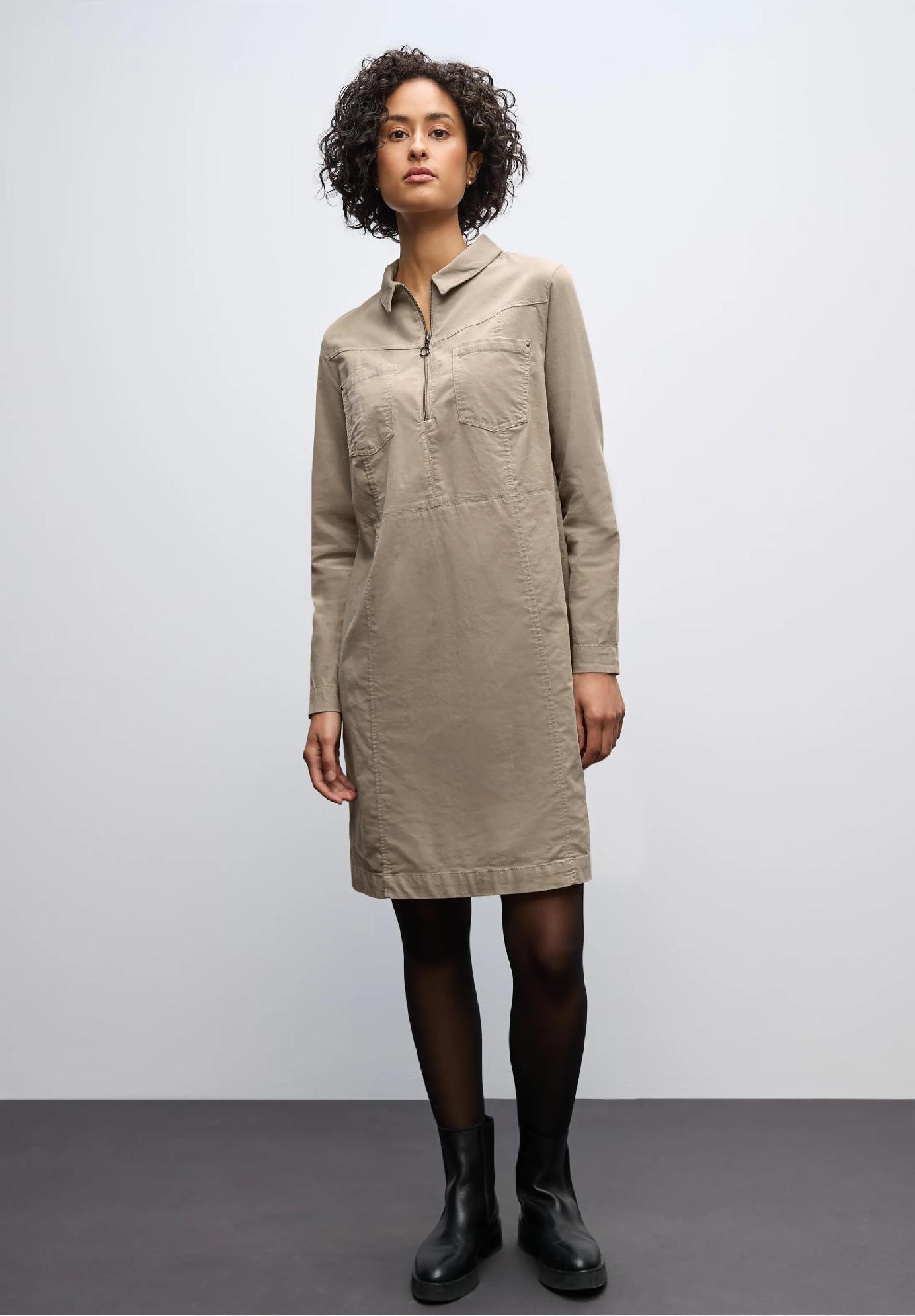 Street One manšestrové šaty so zipsom, bež