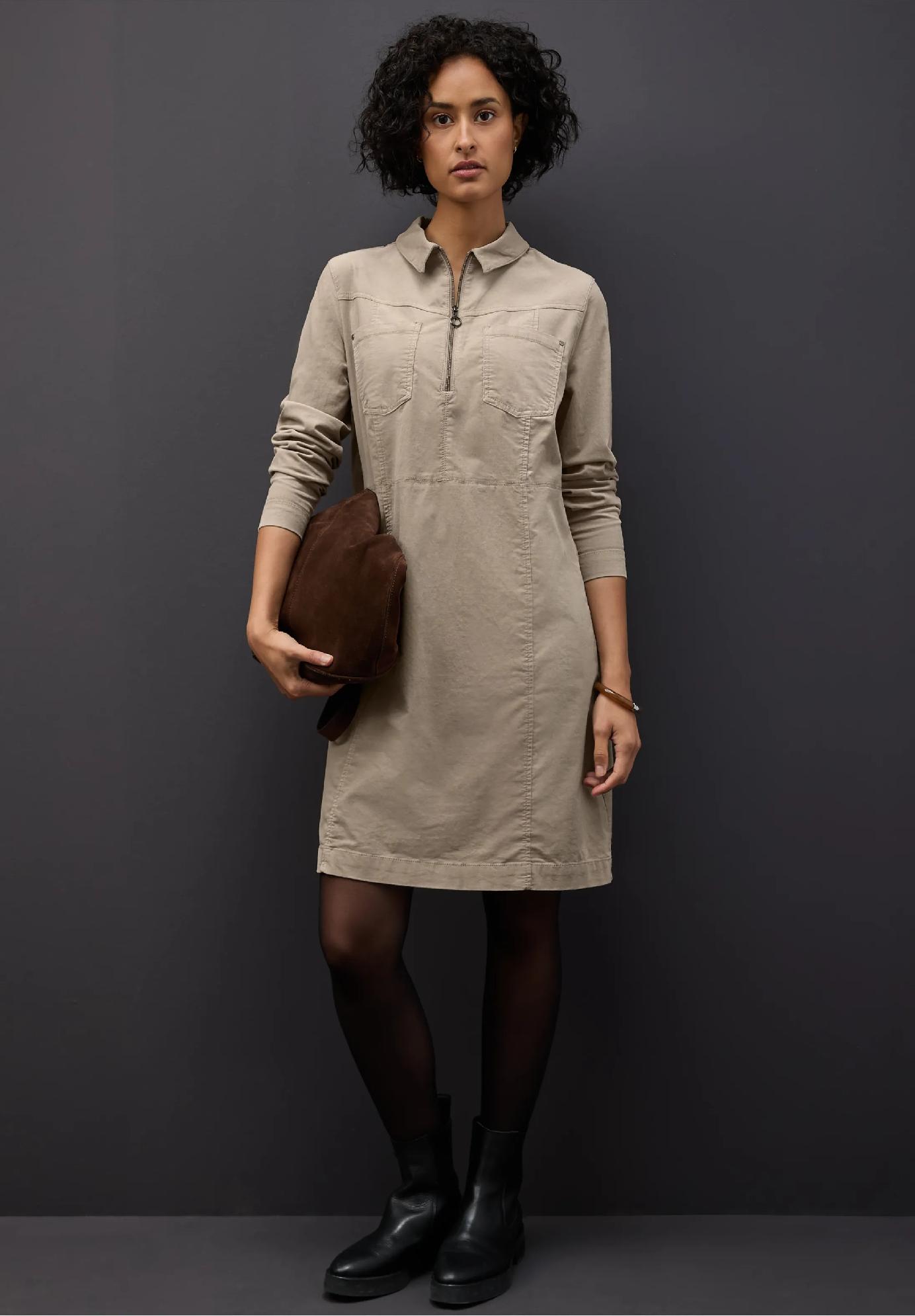 Street One manšestrové šaty so zipsom, bež