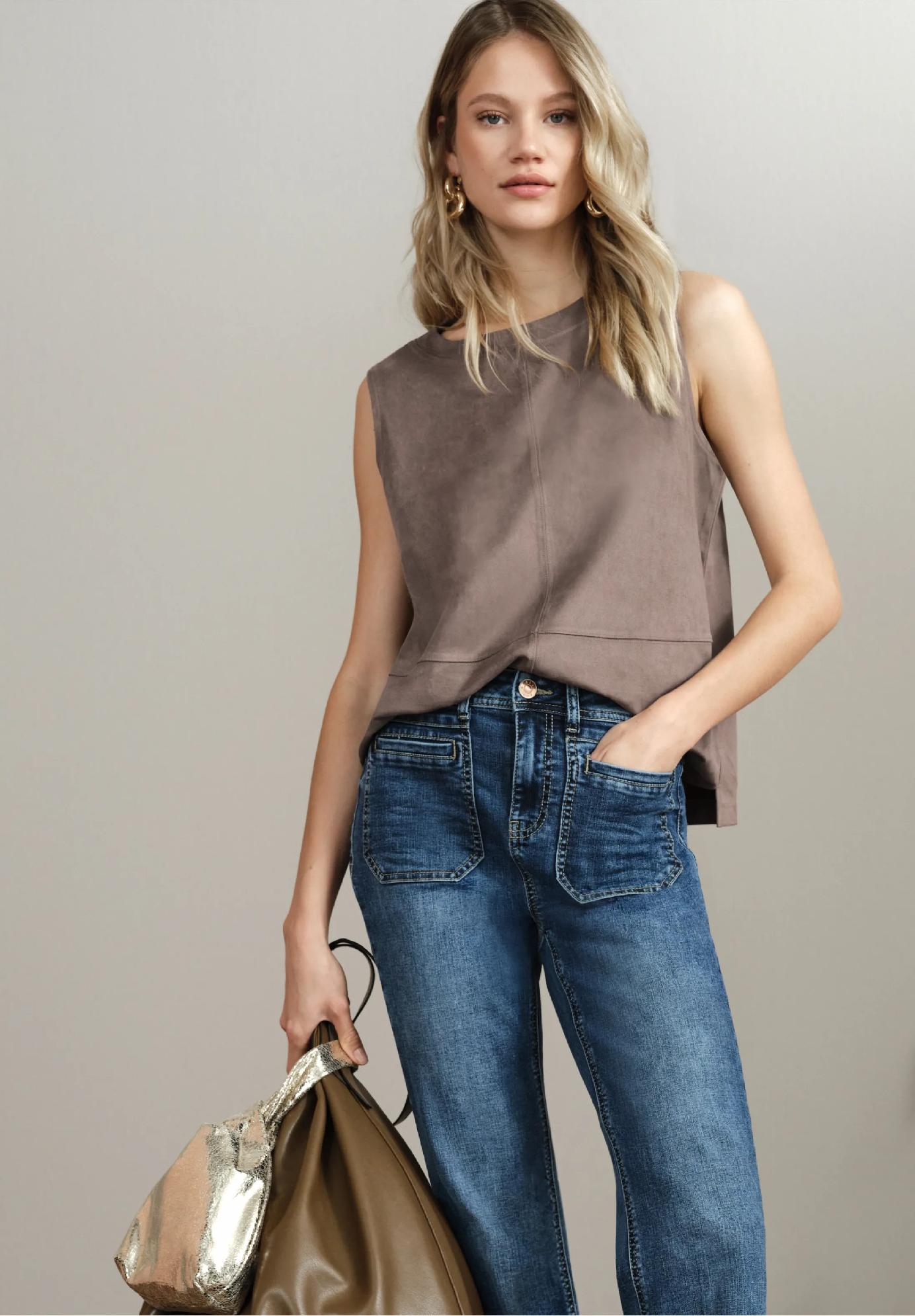 Street One velúrový top s ozdobnými švami