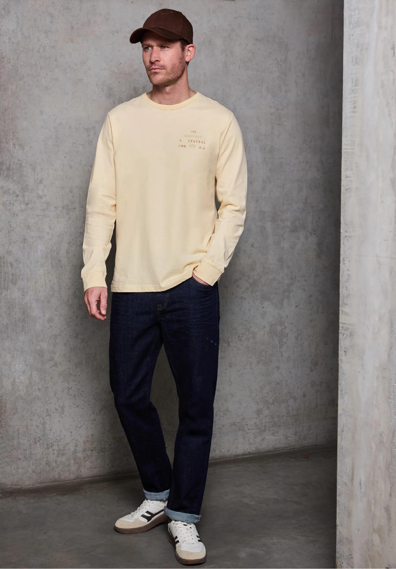 Street One MEN tričko s dlhým rukávom a jemným nápisom, bež