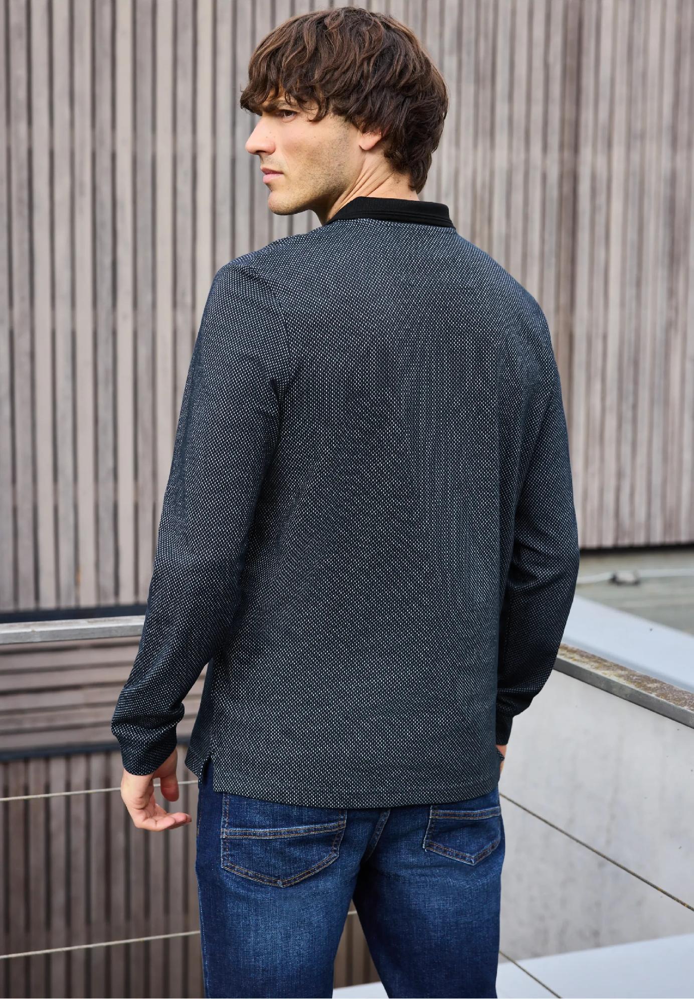 Street One MEN textúrované polo tričko s dlhým rukávom