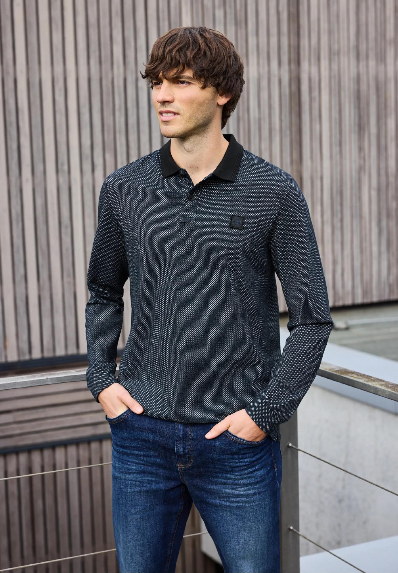 Street One MEN textúrované polo tričko s dlhým rukávom