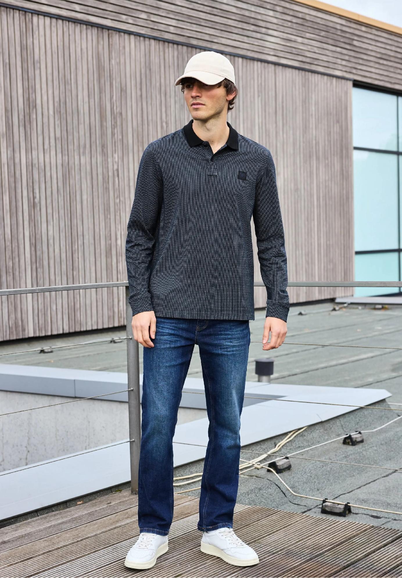 Street One MEN textúrované polo tričko s dlhým rukávom