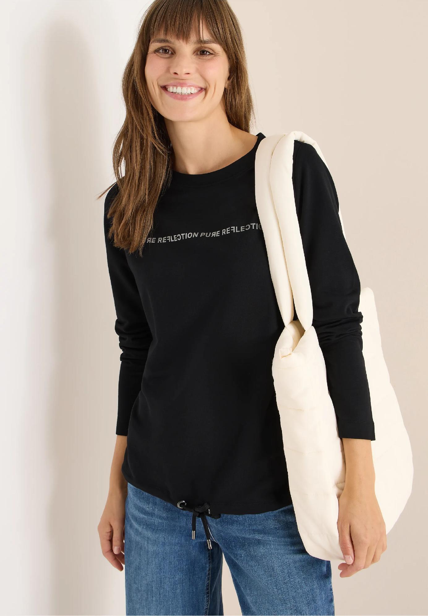 CECIL tričko s dlhým rukávom a nápisom, čie