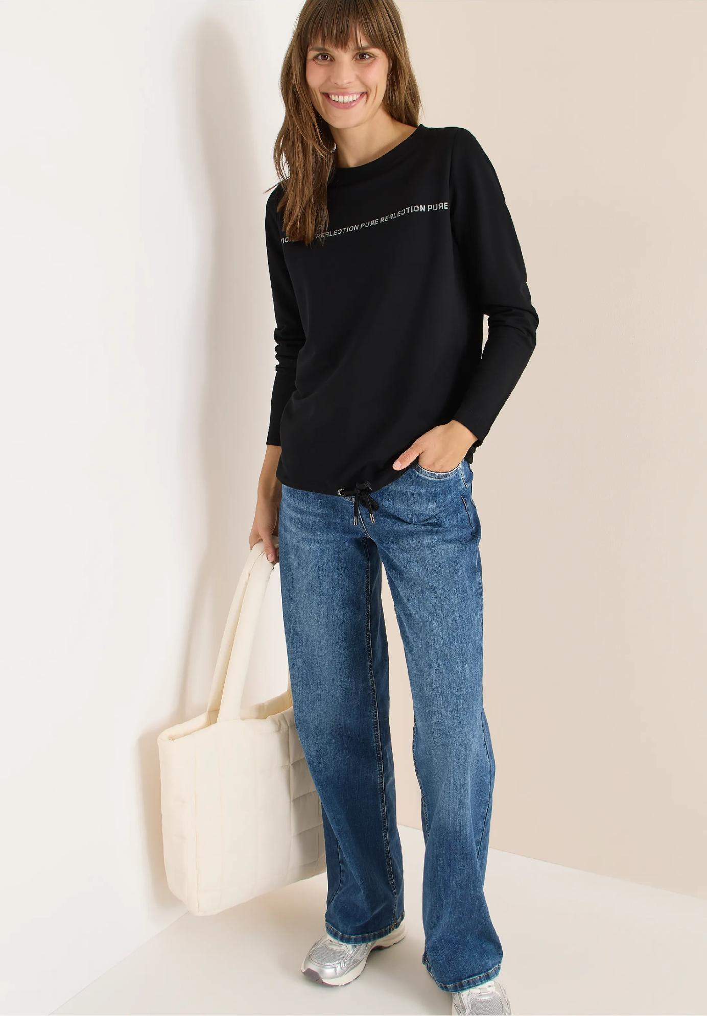 CECIL tričko s dlhým rukávom a nápisom, čie