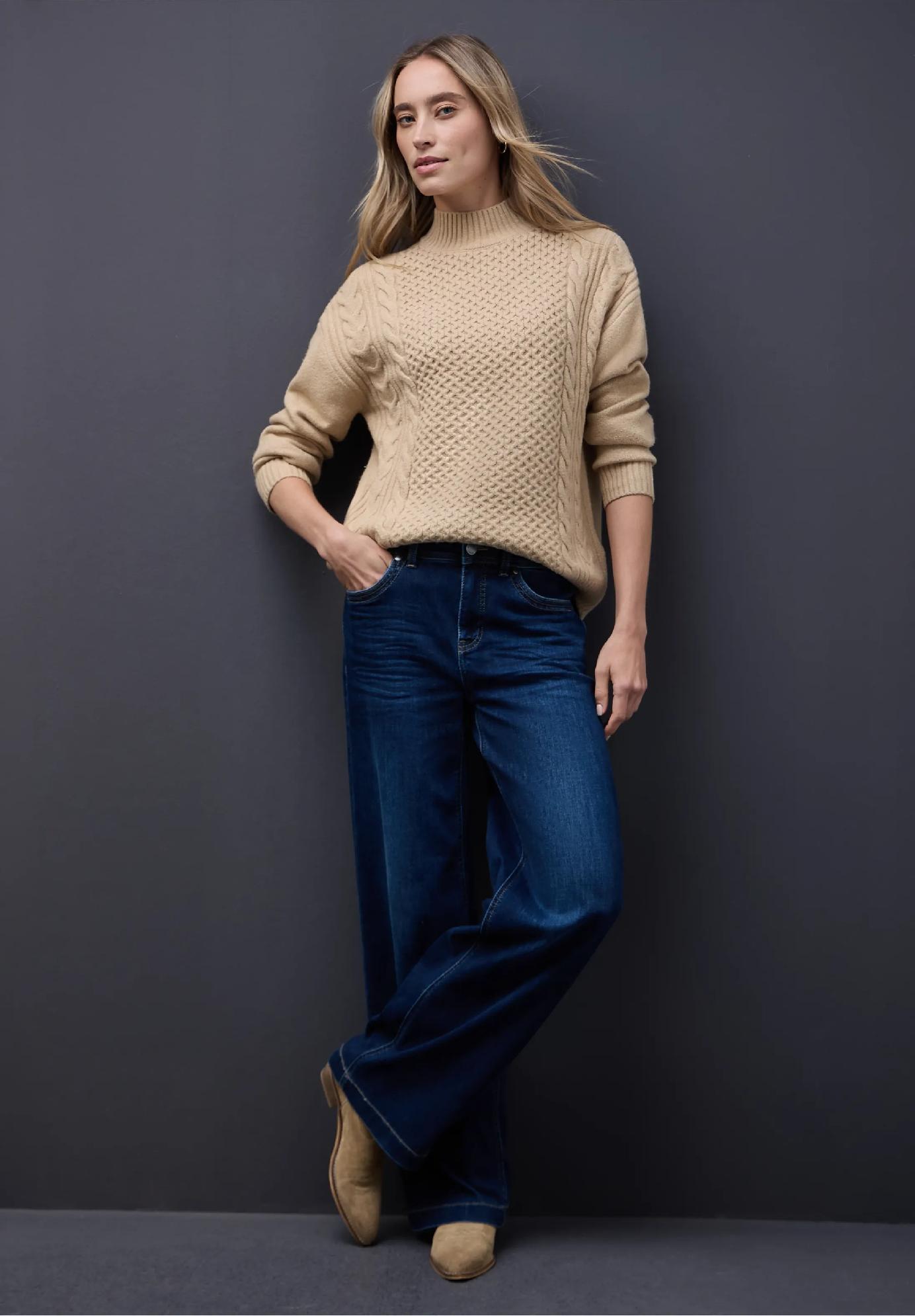 Street One sveter s pleteným vzorom, bež