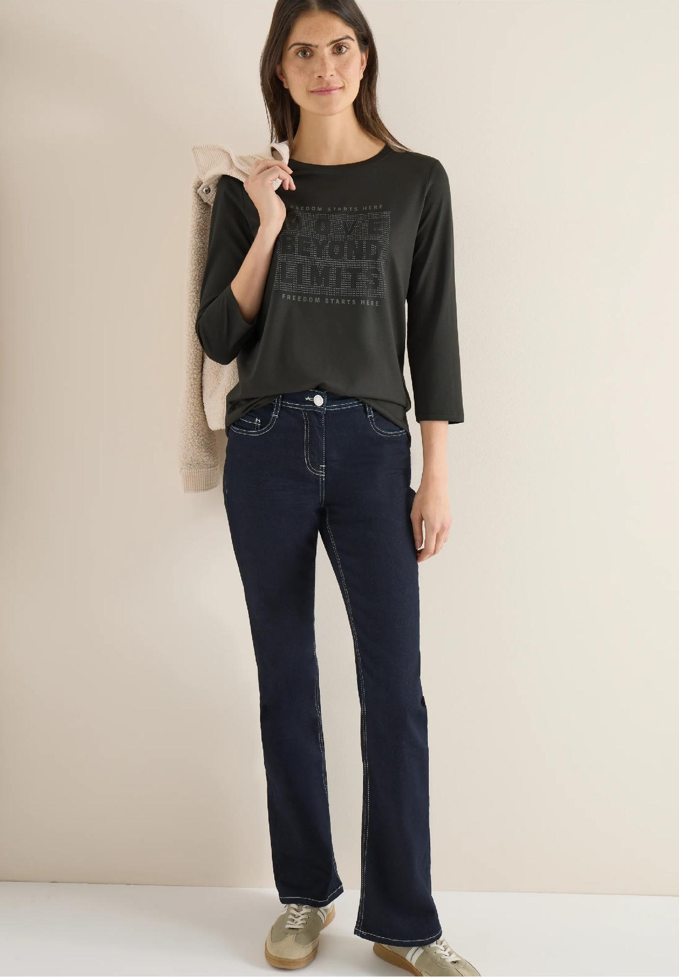 CECIL tričko s kamienkami, kaki