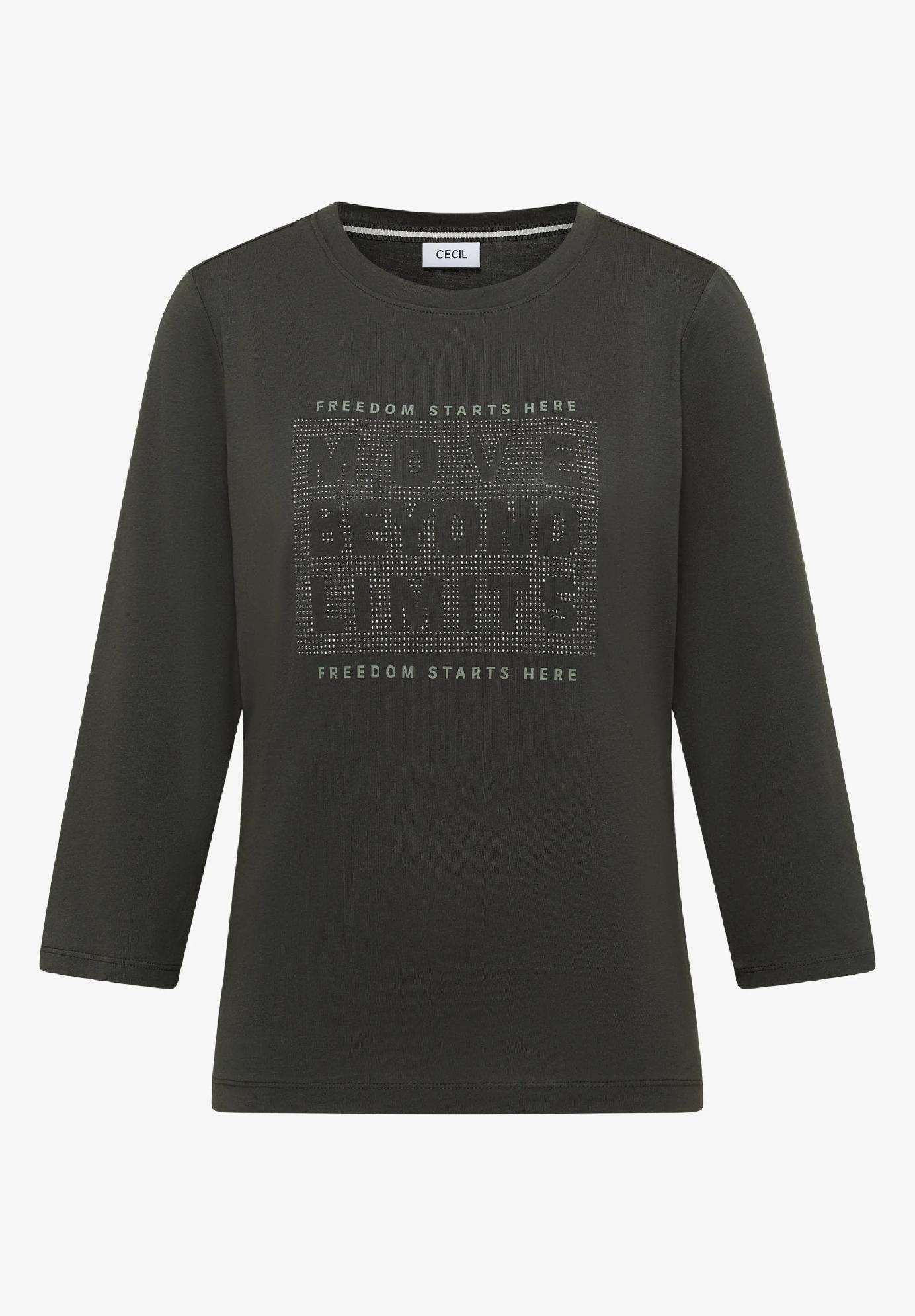 CECIL tričko s kamienkami, kaki