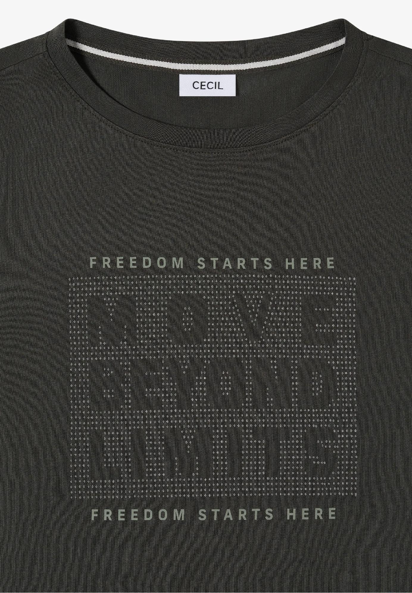 CECIL tričko s kamienkami, kaki