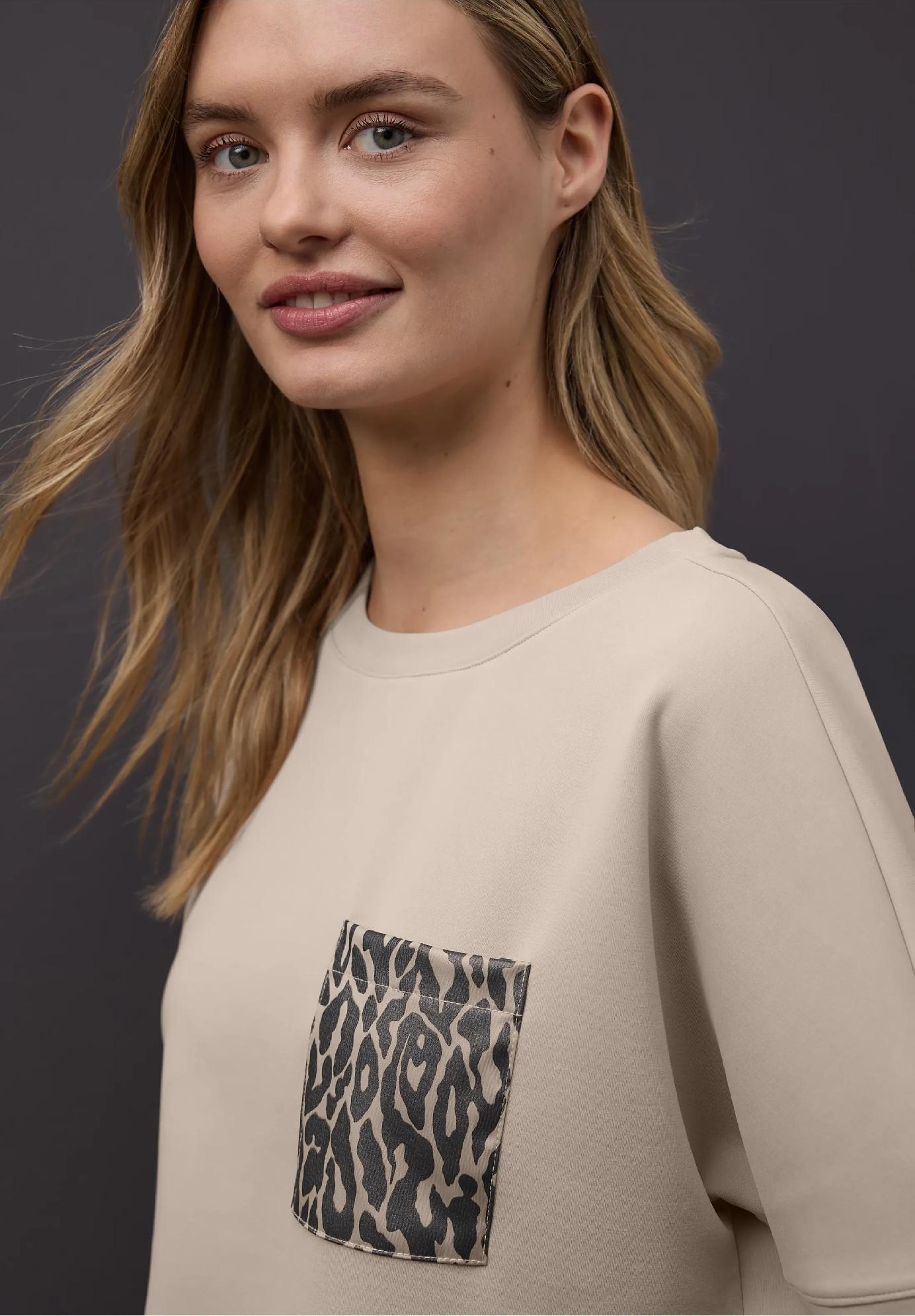 Street One tričko s leopardím vreckom, bež