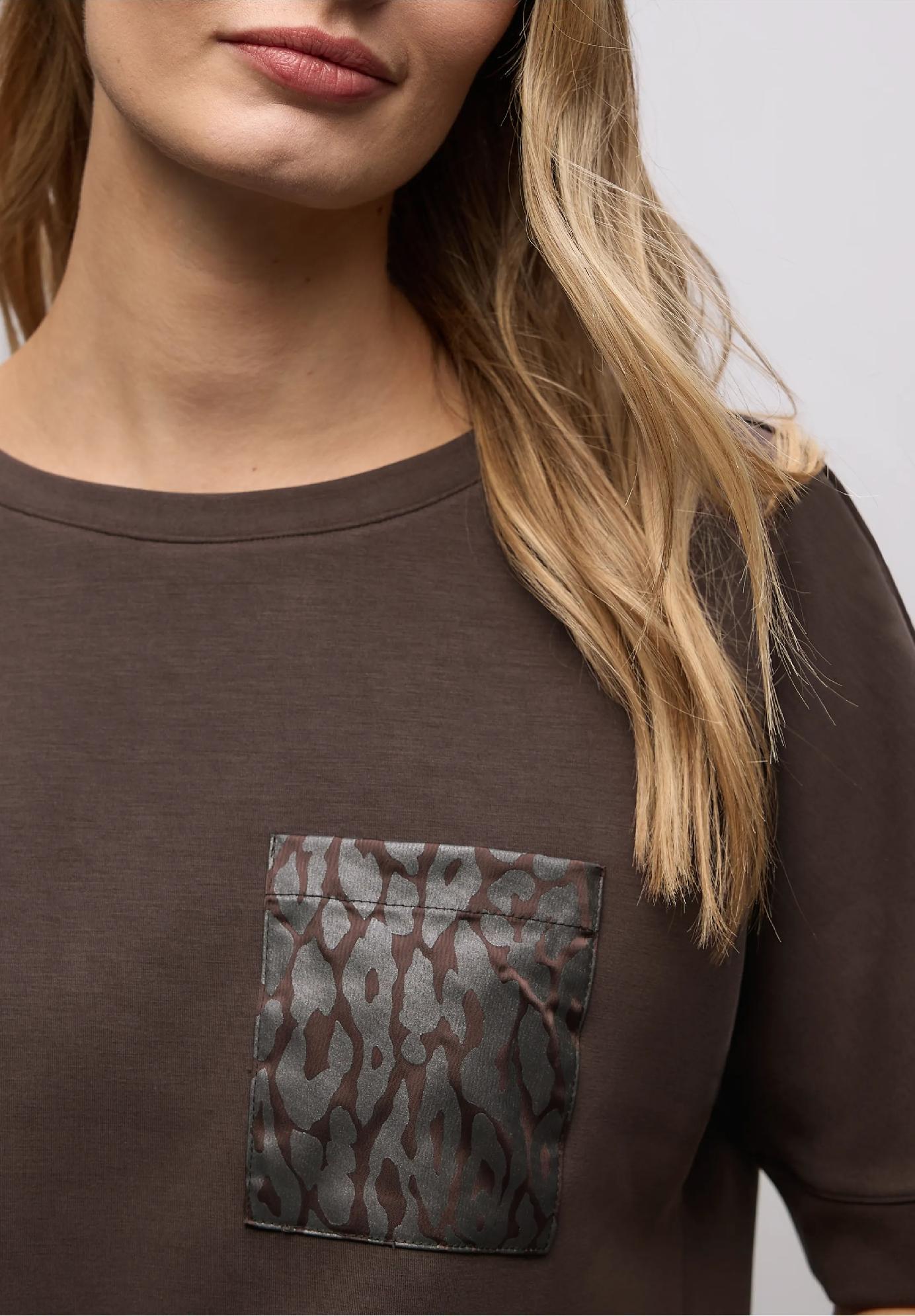 Street One tričko s leopardím vreckom, hne