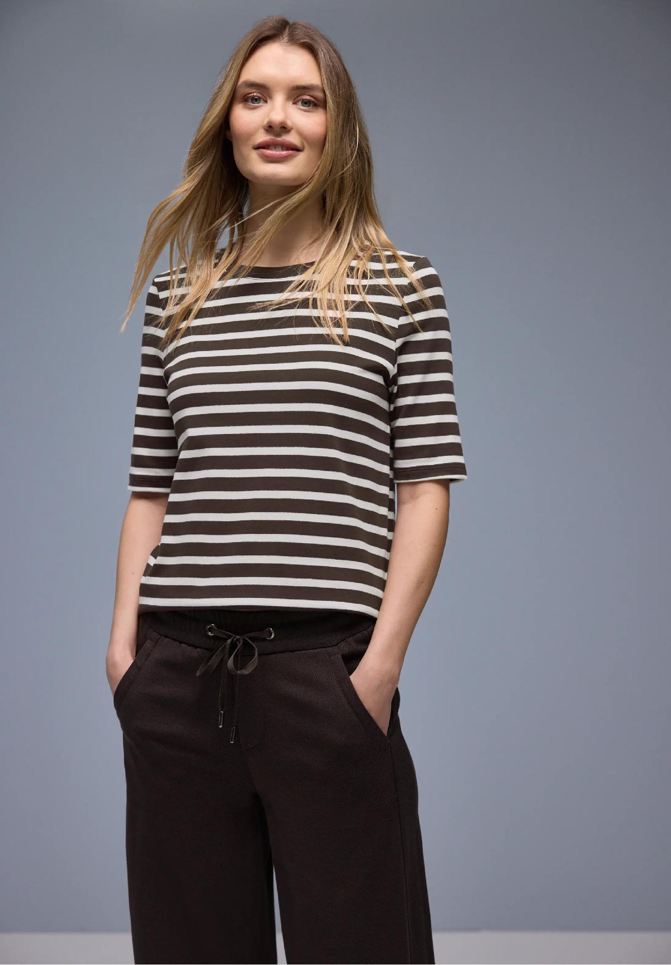 Street One pruhované tričko, hnedé