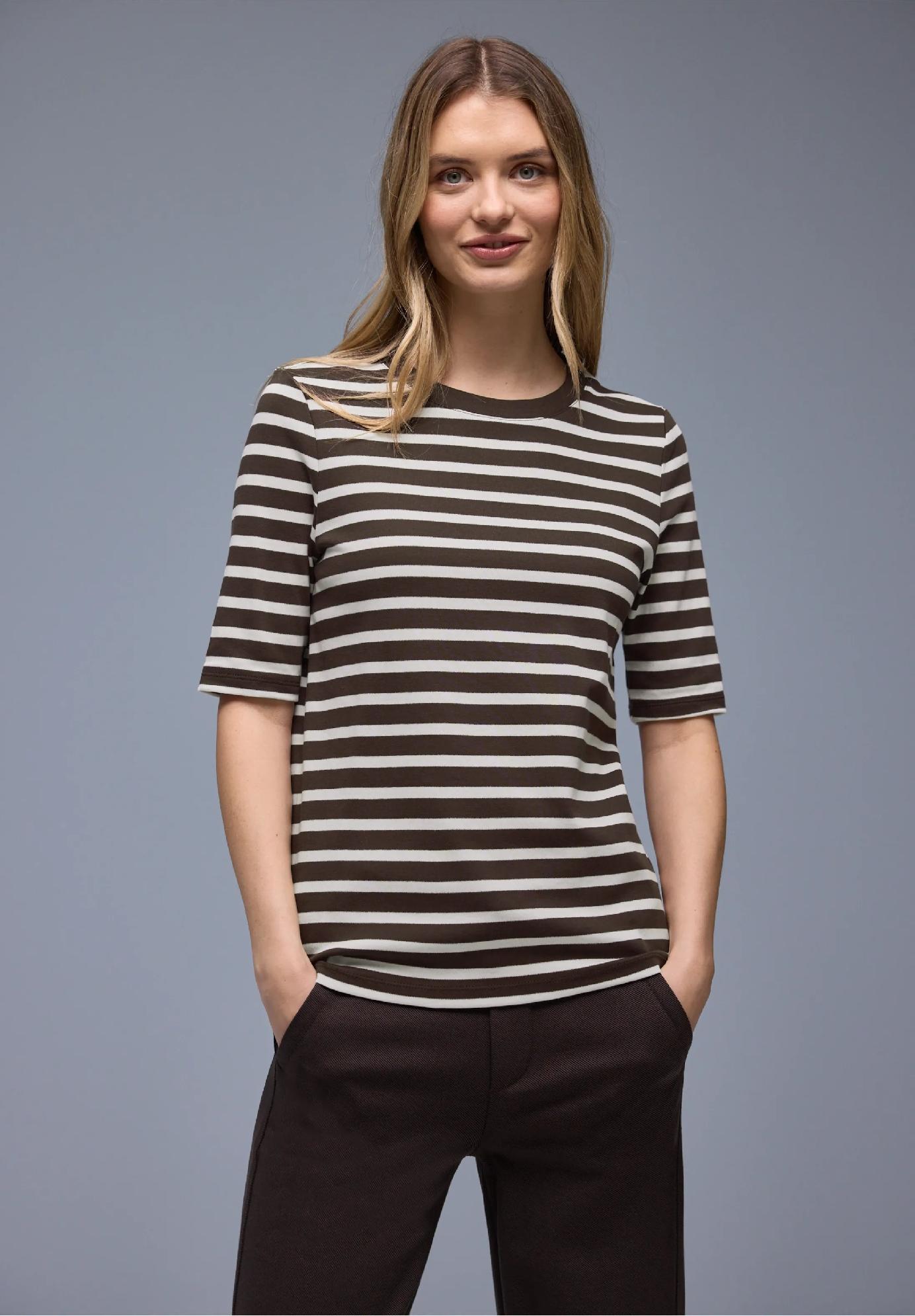 Street One pruhované tričko, hnedé