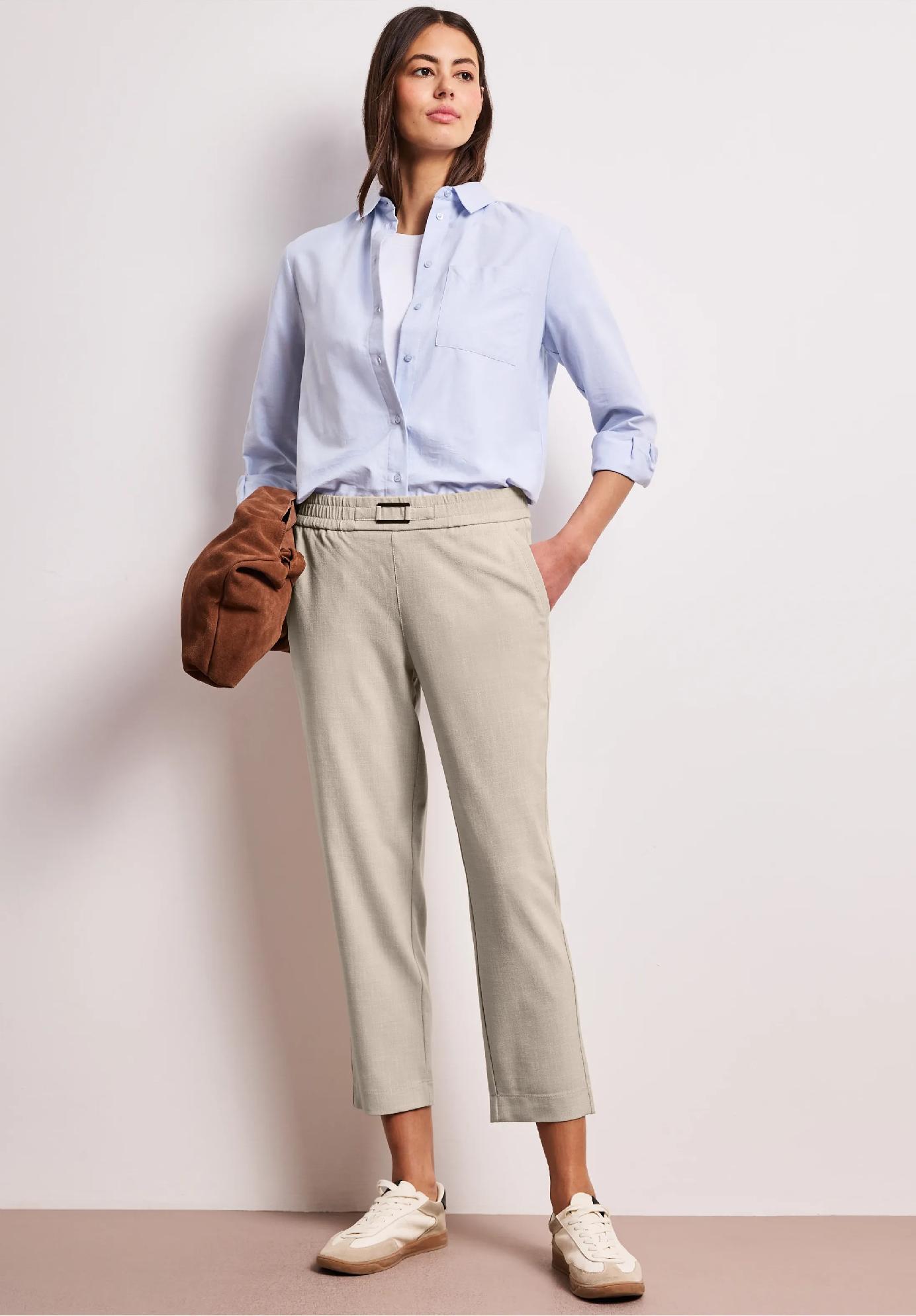 Street One úzke nohavice so stredným pásom s prackou BONNY, bež