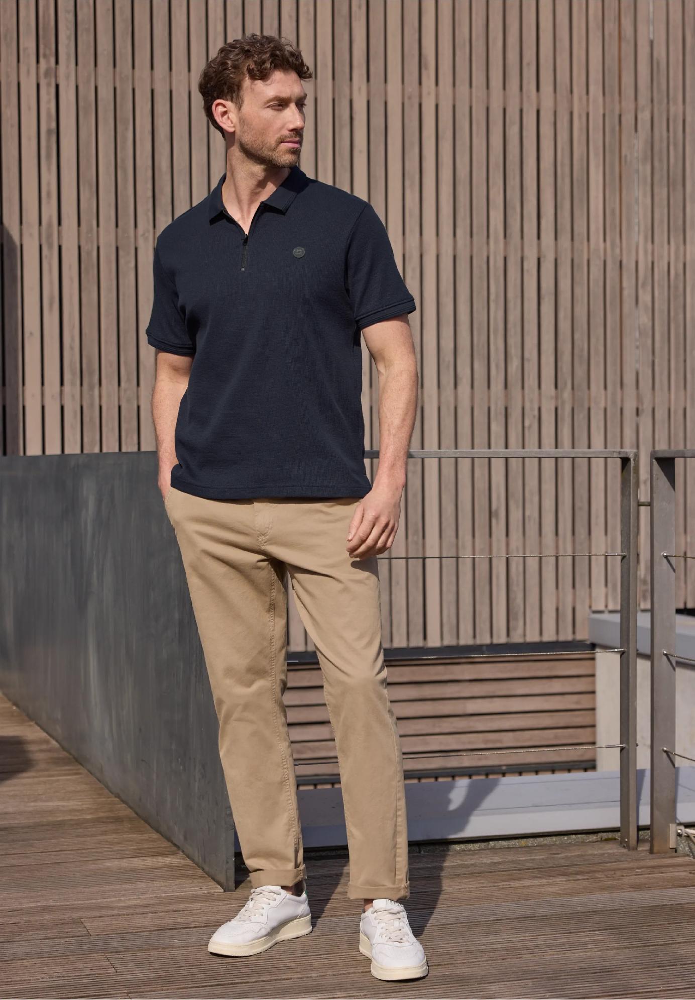 Street One MEN textúrované polo tričko so zipsom