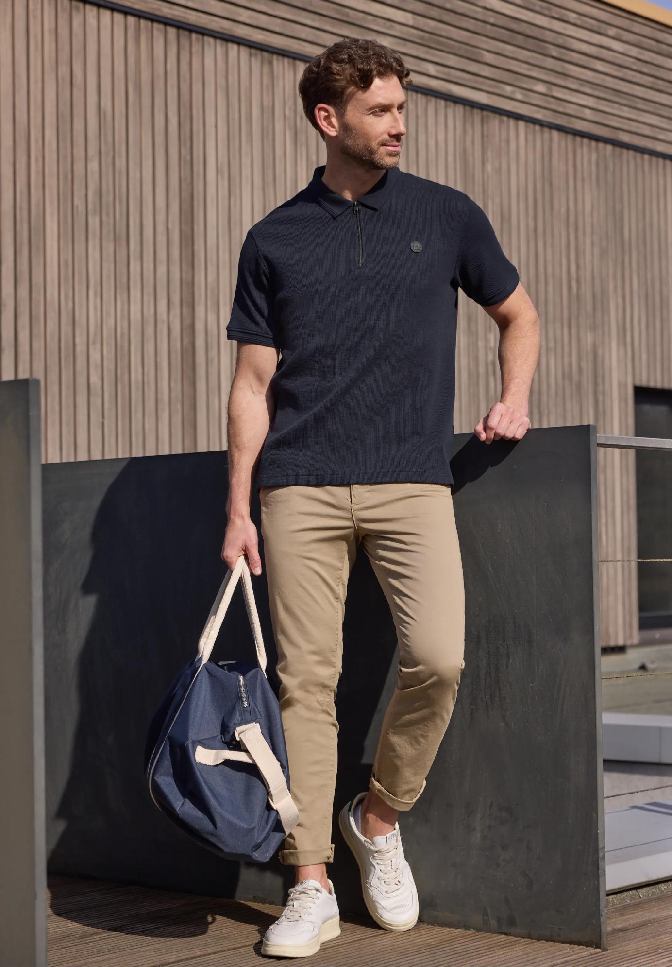 Street One MEN textúrované polo tričko so zipsom