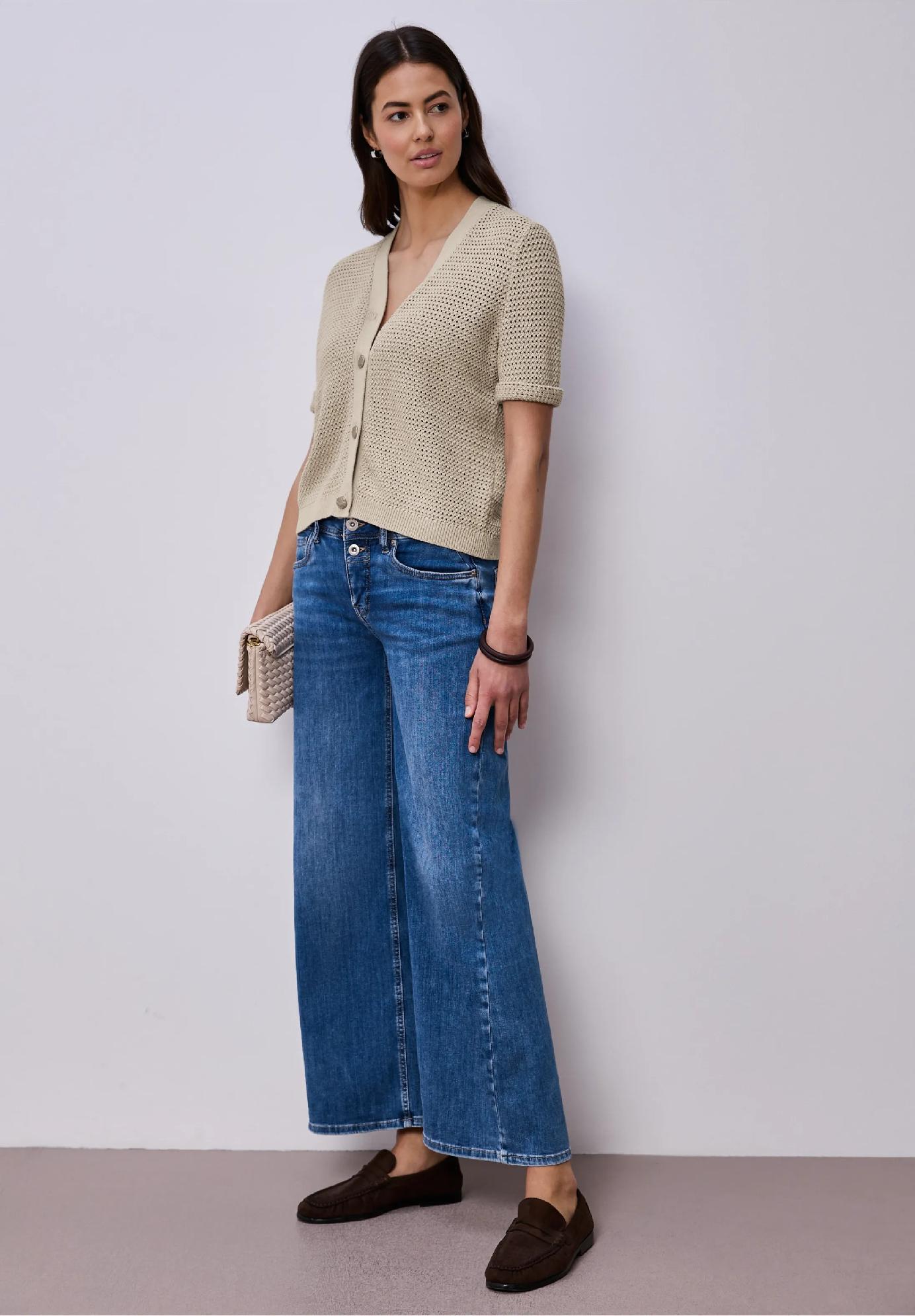 Street One kardigan s krátkym rukávom, výstrihom do V a textúrou, bež